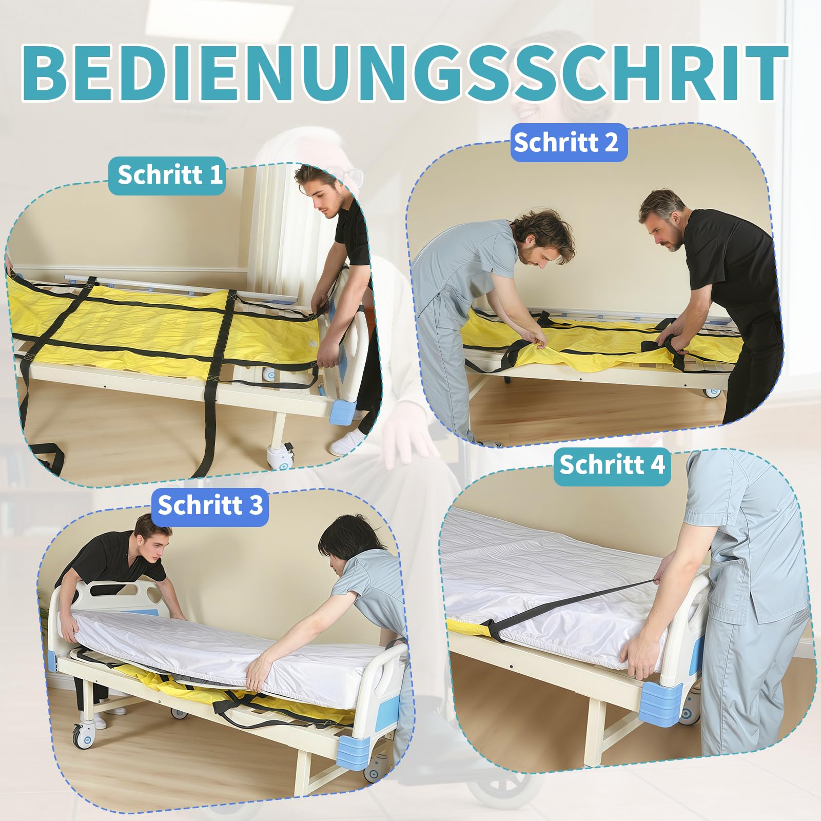Evakuierungstuch Rettungstuch mit Sicherheitsschnallen für bettlägerige Personen, Notfall Evakuierungsmatte für Patiententransfer, Transferhilfe für Pflegeheim und Zuhause