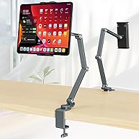 Houele Adjustable Tablet Stand Holder - Foldable iPad Desk Arm Mount, 360° Rotation Base for 4-15.6" Tablets Phones Bed Desk