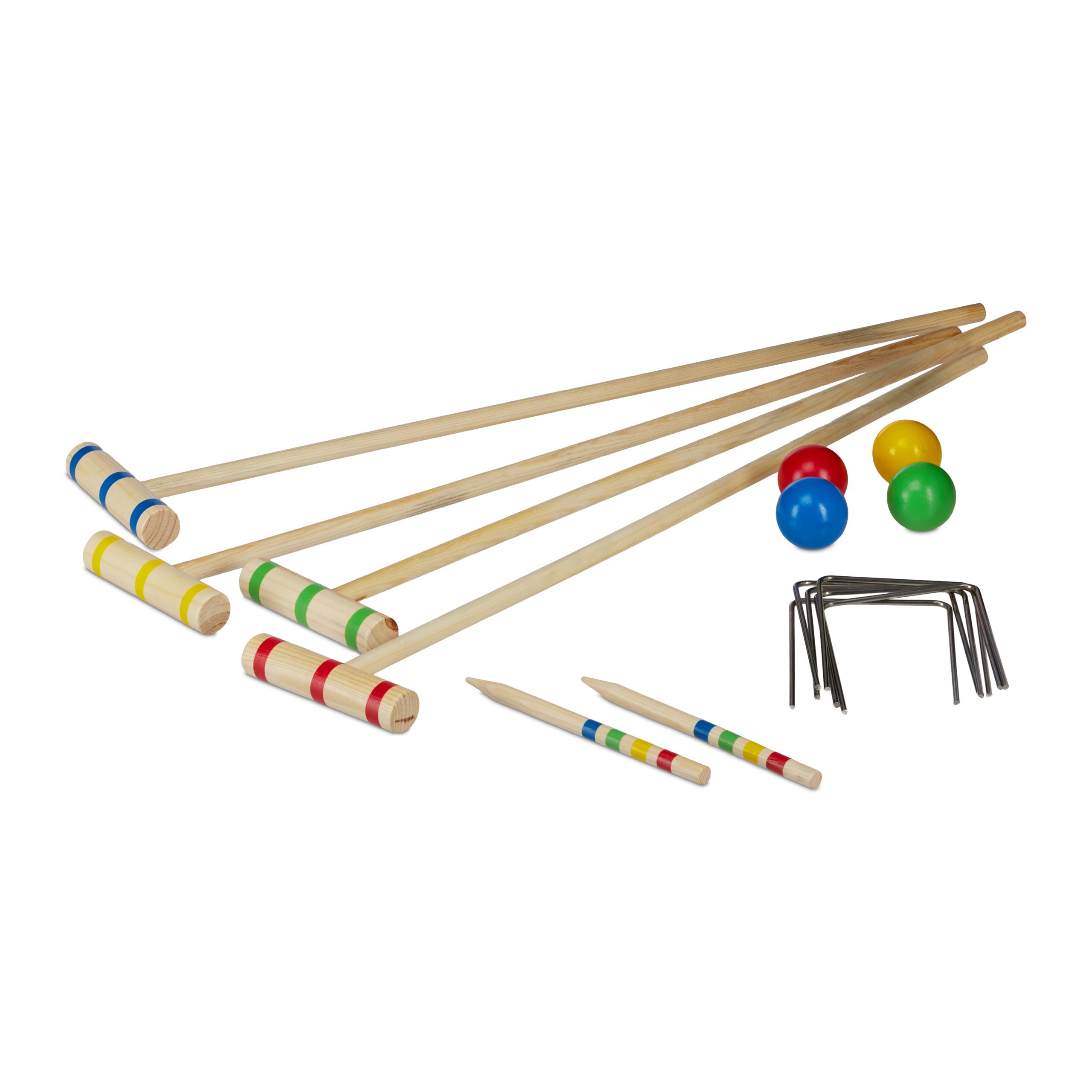 Relaxdays Gra w krokiet, dla 4 graczy, dla dzieci i dorosłych, kompletny zestaw z torbą Croquet, drewno S, kolor naturalny, UE