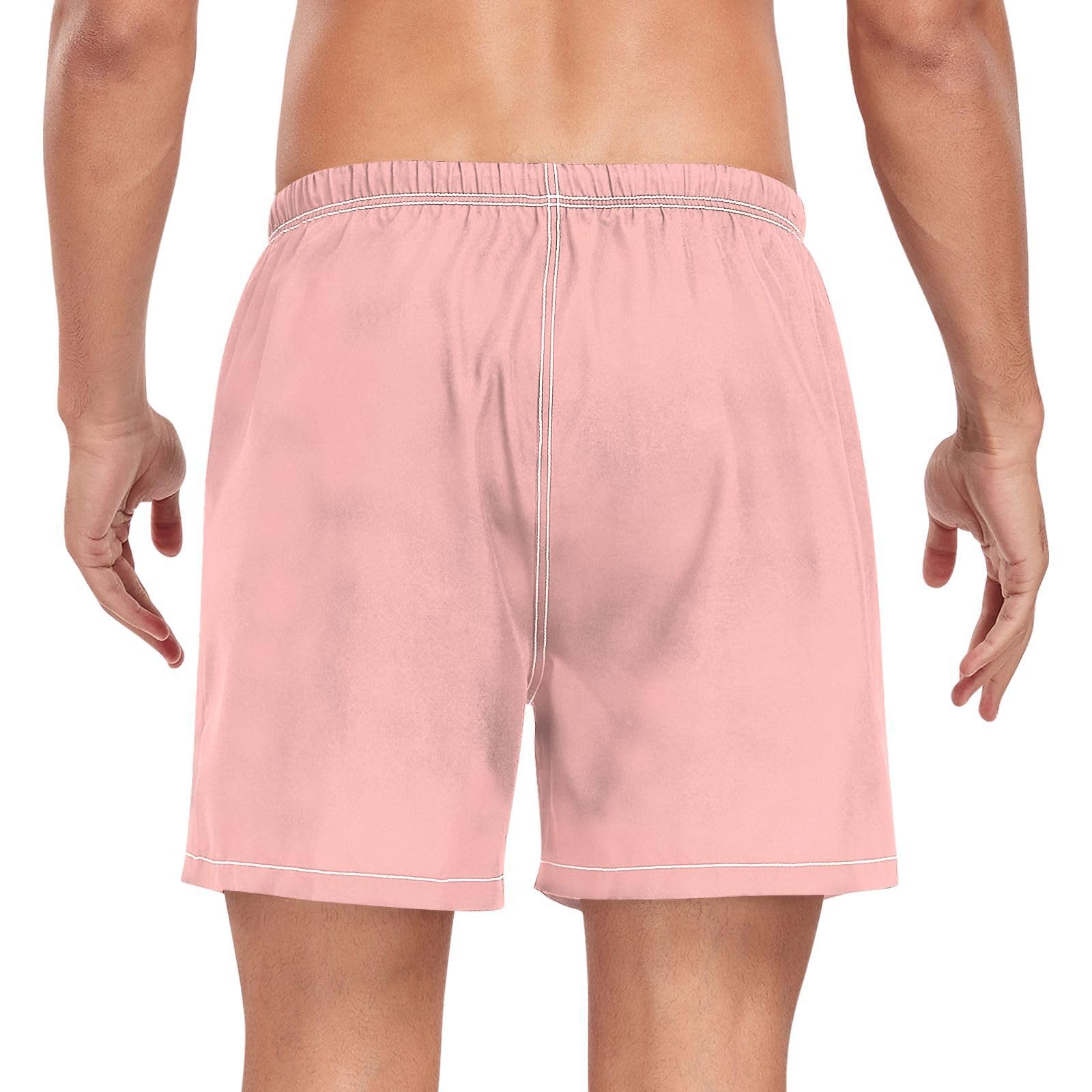 Solid Color Pure Plain Light PinkMens Swimming Trunks Men 2 Layer Workout Shorts with Compression Liner and Pockets Board Shorts Quick Dry