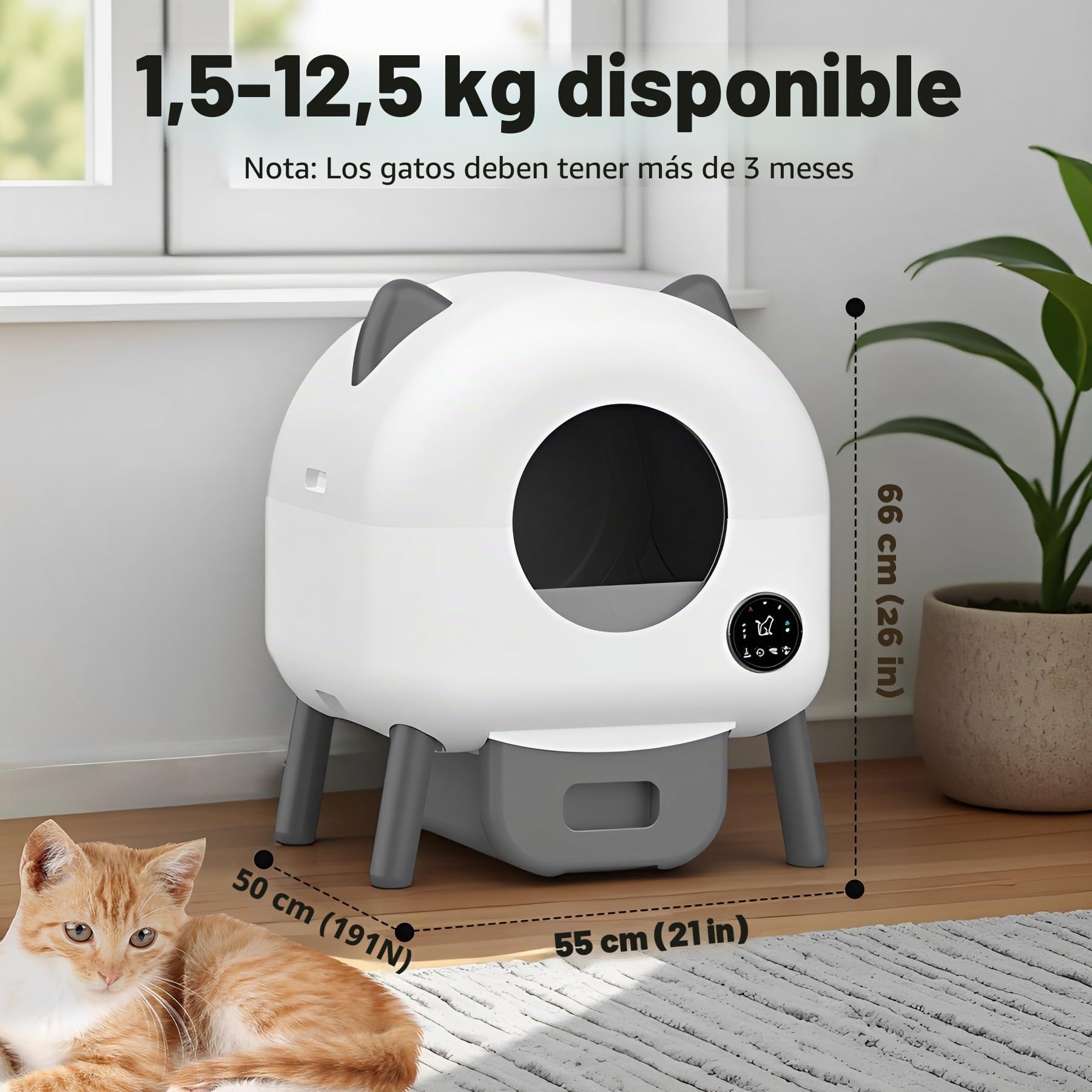 Arenero Gatos Autolimpiable, Caixa de Areia Automatico 76L, Protección de Seguridad/Control de Aplicaciones/Inodoro/Iluminación Ambiental, Arenero Automatico Gatos para Varios Gatos