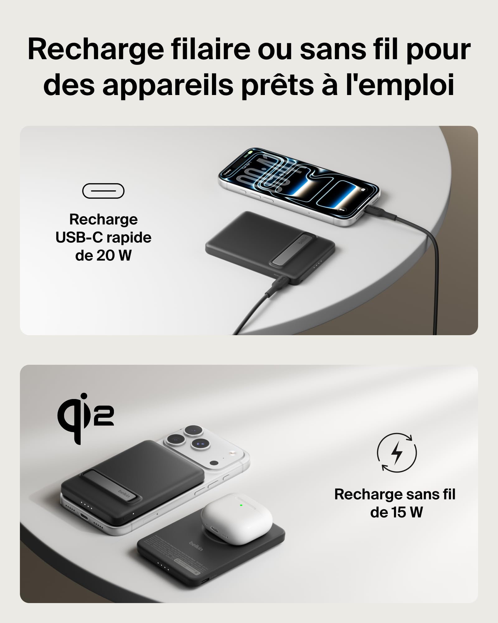 Belkin BoostCharge Slim Batterie Externe Magnétique 5K Et Béquille - Noir