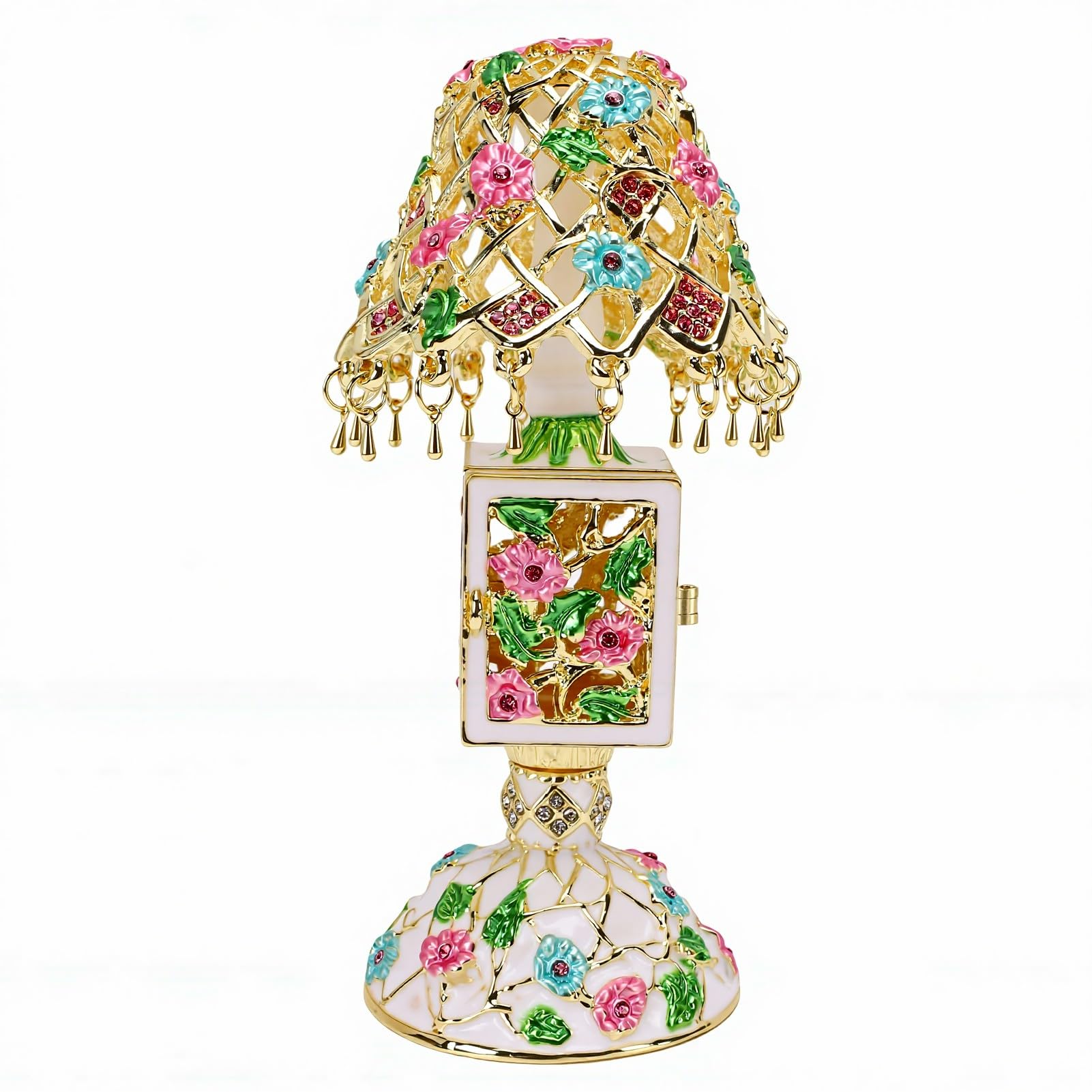 Boîte à bijoux en émail peinte à la main | Lampe vintage rose