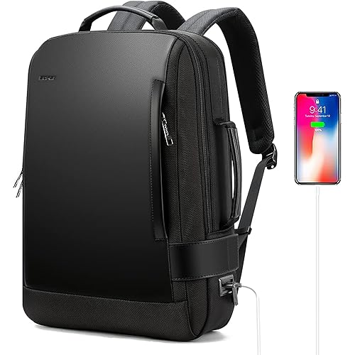 BOPai Business Smart 15.6 Inch Laptop Backpack Convertible Expandable Anti-Theft USB Charging Multi-Functional Travel Professional Work Office Men Commuter Large Black With Bottle Holder Waterproof