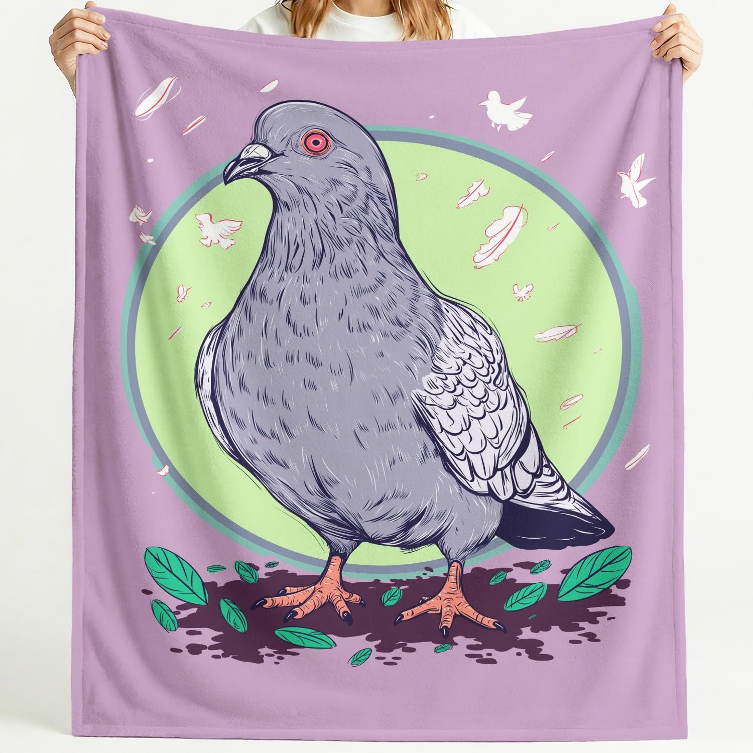 Generisch Koc nostalgiczny plakat, przytulny, puszysty, miękki koc, uroczy gołąb, koc polarowy do salonu, kanapy lub łóżka, 150 x 200 cm, fioletowy, prezent dla dzieci i rodziców