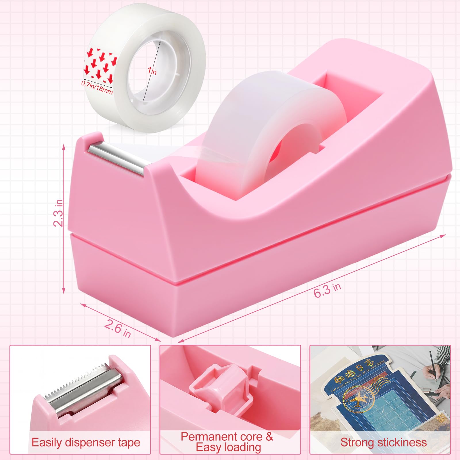 Yahenda Confezione da 10 dispenser per nastro adesivo da scrivania, base antiscivolo, con ricariche di nastro invisibile, per ufficio, casa, scuola