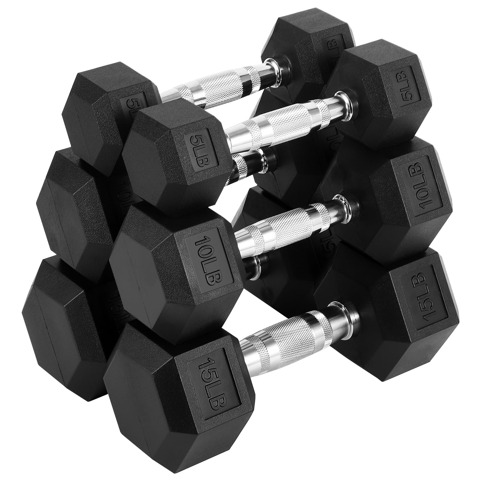 Photo 1 of ****5LBS MISSING***Hex Dumbbell 60 Lb Set, Rubber Encased Exercise & Fitness Dumbbells for Home Gym, Weights Dumbbells Set, Hand Weights for Strength Training?5Lbs x 2 + 10Lbs x 2 + 15Lbs x 2?