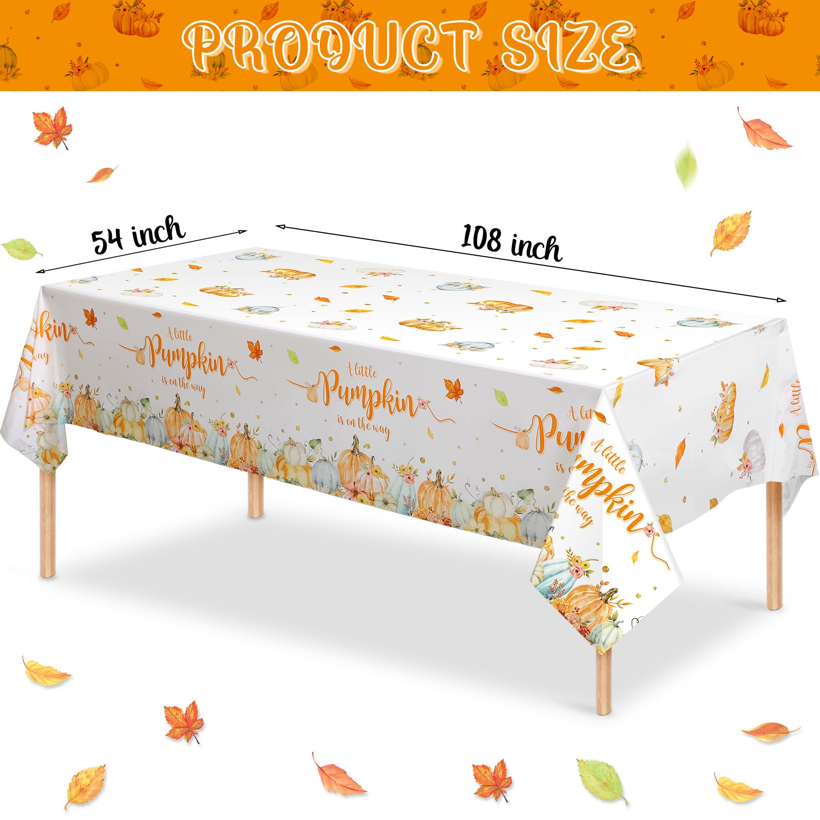 WovWeave Obrusy z małą dynią, jesienne, baby shower, dekoracje imprezowe dla chłopca, dziewczynki, mała dynia jest w drodze, pokrowce na stół na Święto Dziękczynienia, dynia, upominki, artykuły