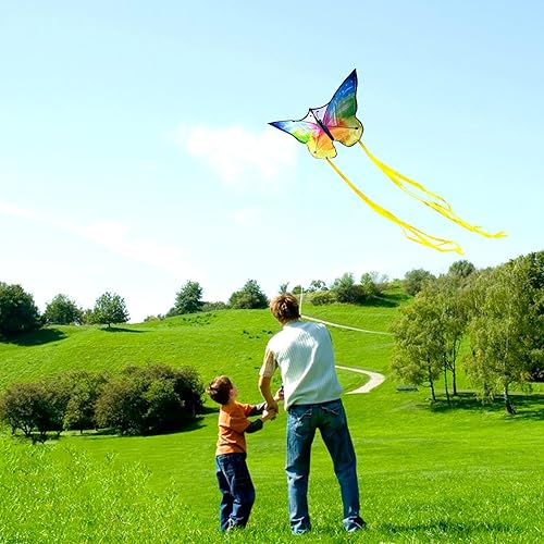 Miniatura 6 de Colorida cometa de mariposa para niños y adultos (55 x 29 pulgadas brillante)  Fácil de volar para la playa, principiantes y diversión familiar,