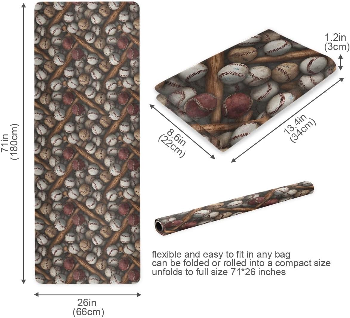 ALAZA Baseball Bats Pattern Yoga Mat Non Slip Fitness Exercise Mat, Workout Mat for Yoga, Pilates and Floor Exercises