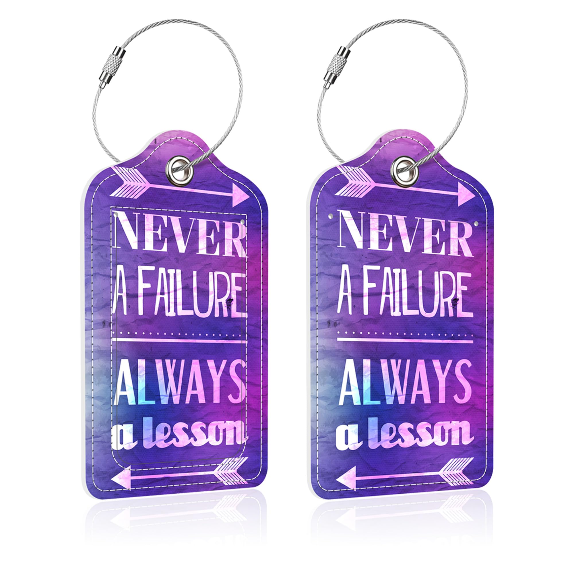 iapodiad Luggage Tags for Suitcase,2 Pack Never a Failure Luggage Tag with Privacy Flap,Name ID Label and Metal Loop for Women Men Girls Baggage Bag