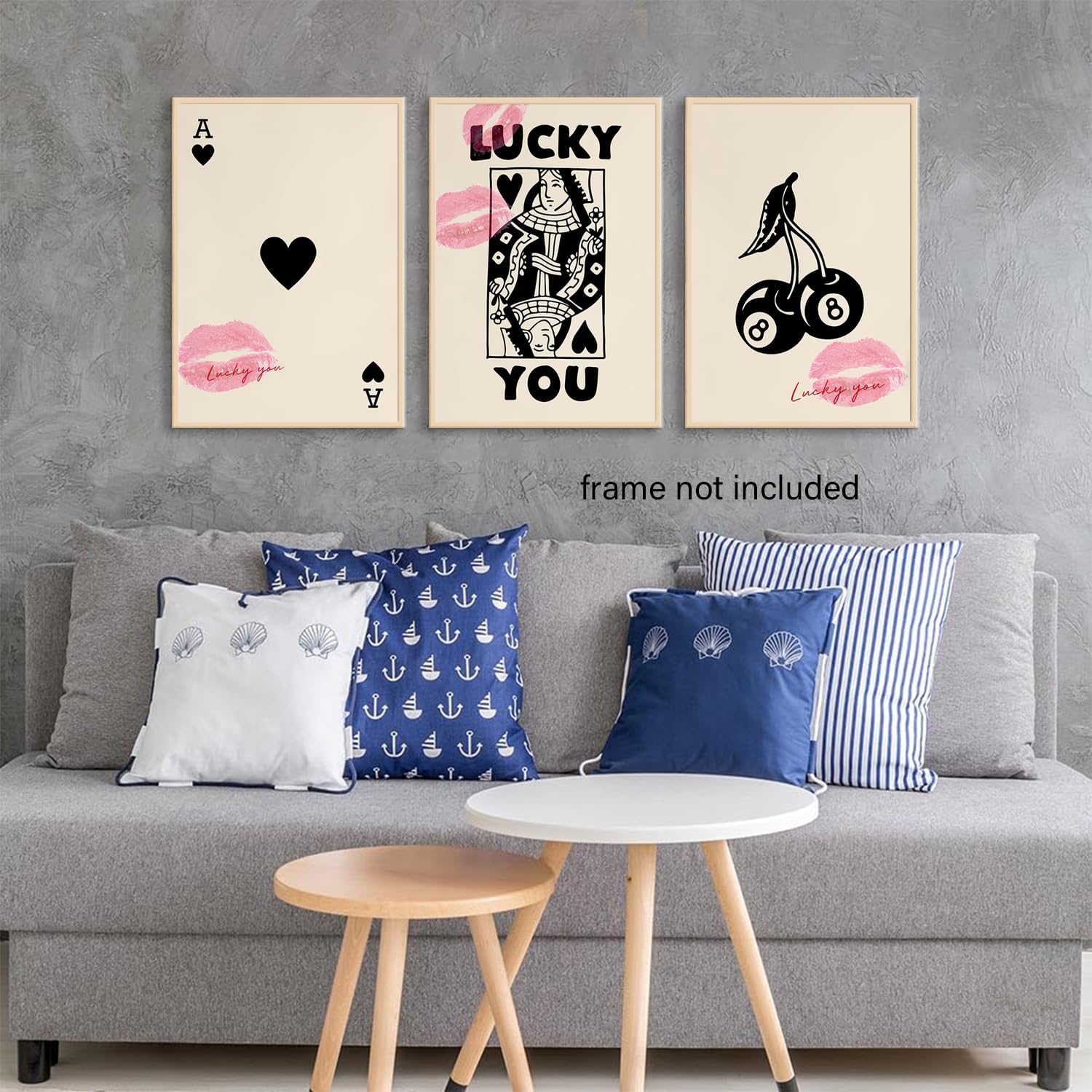 LYPHNX Trendy Ace of Spades Poster Wall Art Vintage Poker Queen Luck You Prints Black 8 Ball Cherry Set of 3 Wall Decor Kiss Lips Preppy Coquette Painting Picture for Bedroom Dorm 16x24 Unframed