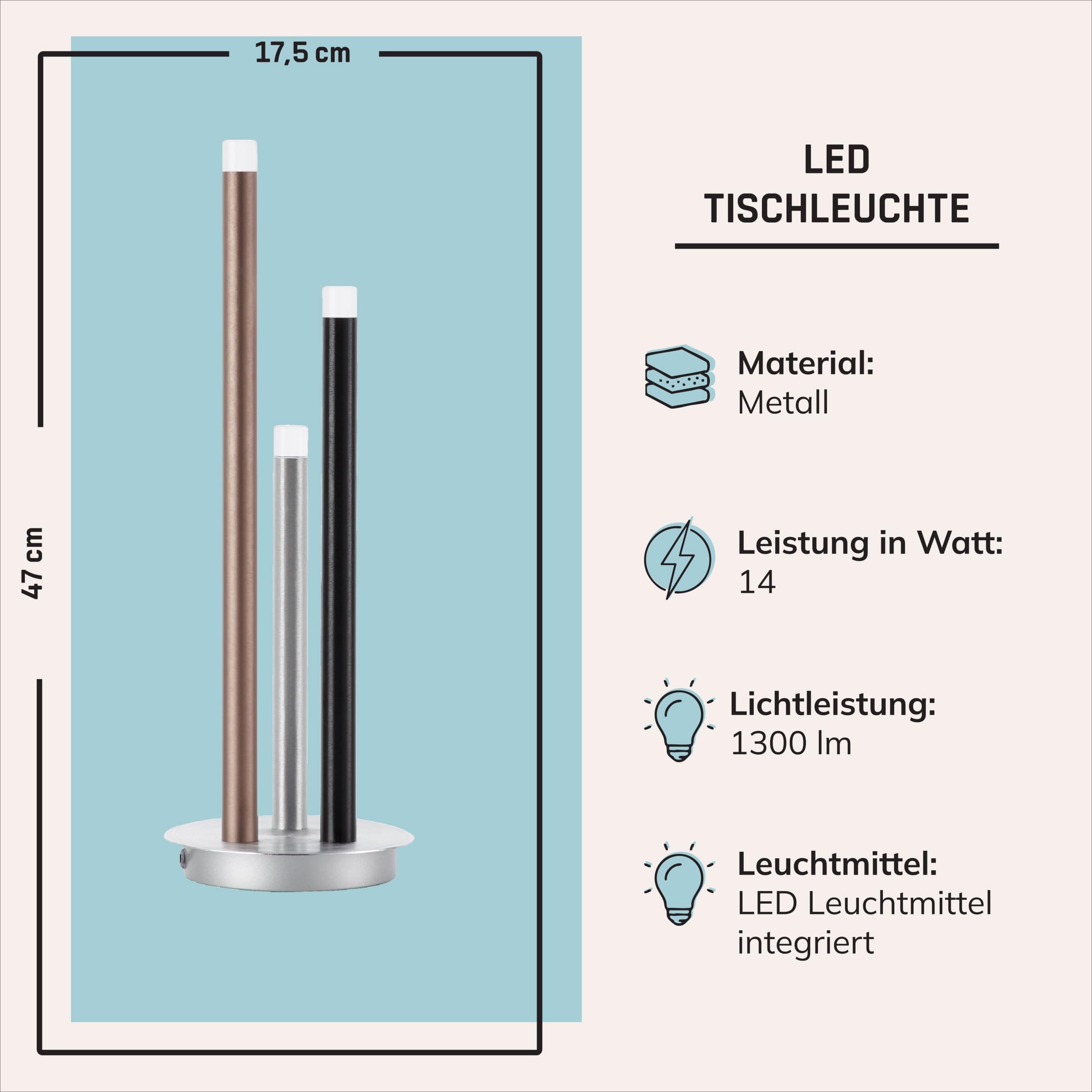 Lightbox LED Tischlampe - moderne Tischleuchte 3-flammig - 3-Stufen-dimmbar - Lampe für Wohnzimmer, Schlafzimmer & Fensterbank - inkl. LED