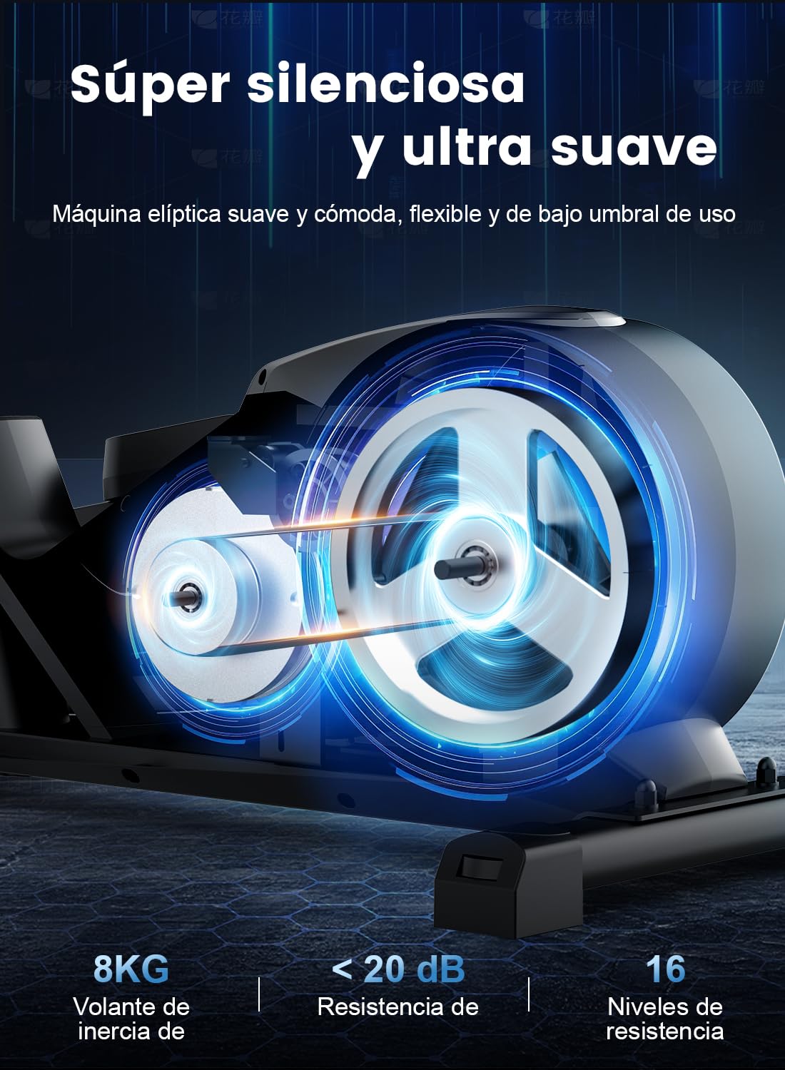 Elíptica para Casa, Bicicleta Elíptica Magnética Ultrasilenciosa con 16 Niveles de Resistencia, Volante de Inercia de 8 kg, Zancada de 42 cm, Monitor LCD, Portabotellas, Carga Máx 150 kg