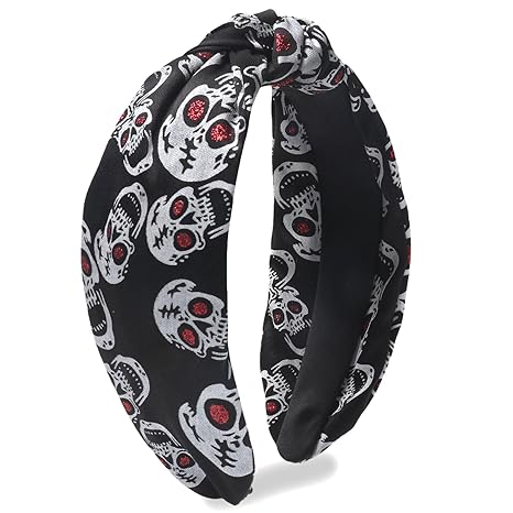 Halloween Headband for Women Girls, White Skull Hair Band Wide Top Knot Black Hair Accessories Non Slip Headband Funny Halloween Party Costume Cosplay Supplies Decoration