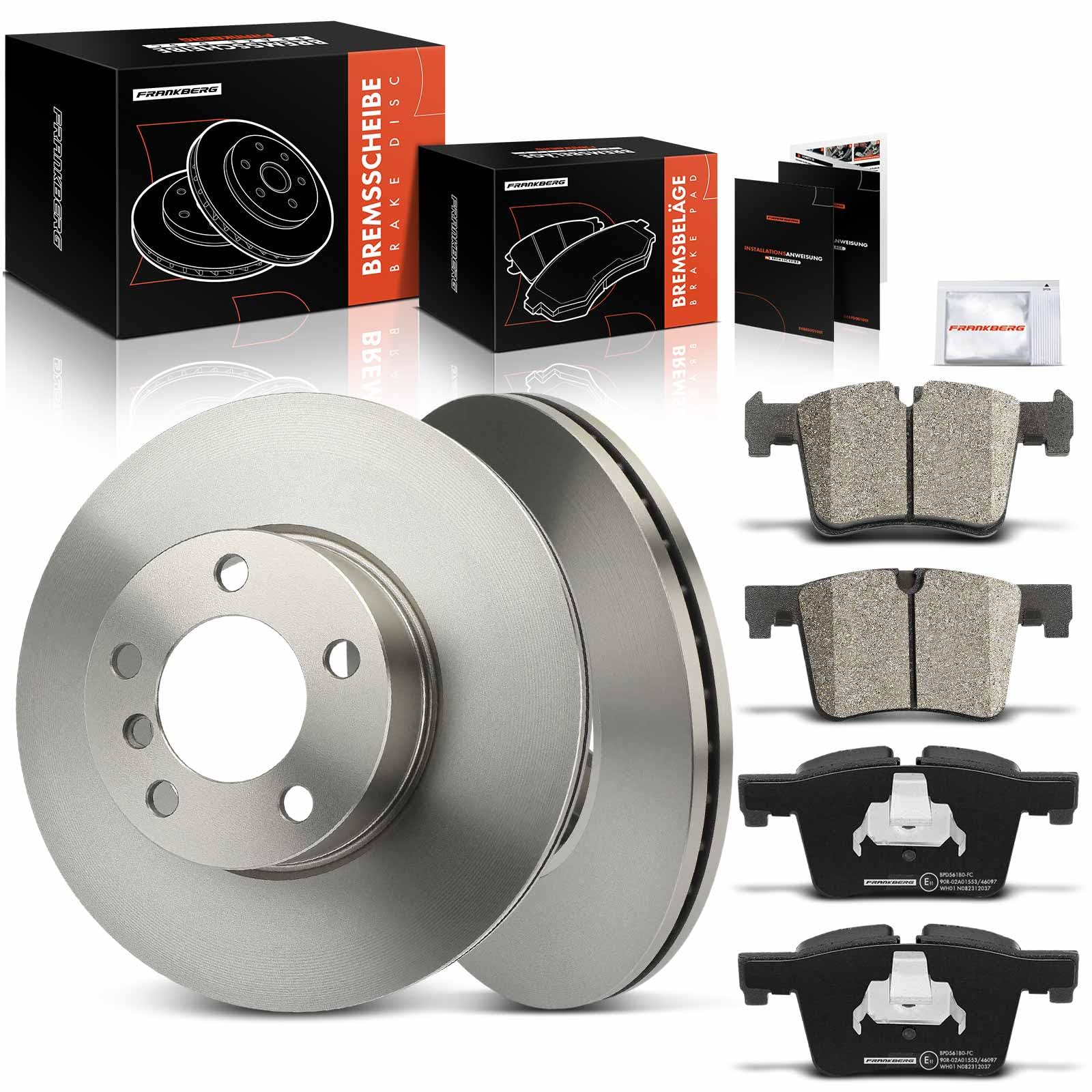 Frankberg 2 x tarcze hamulcowe, oś przednia + 4 x klocki hamulcowe, oś przednia, kompatybilna z Galaxy WA6 Mondeo IV Turnier BA7 S-Max Replace # 34106799801
