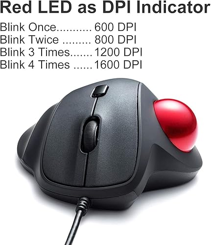 Miniatura 3 de SANWA Mouse ergonómico con cable ratones de bola de rodillo vertical óptico botones silenciosos Trackball de 1339in DPI ajustable 60080012001600