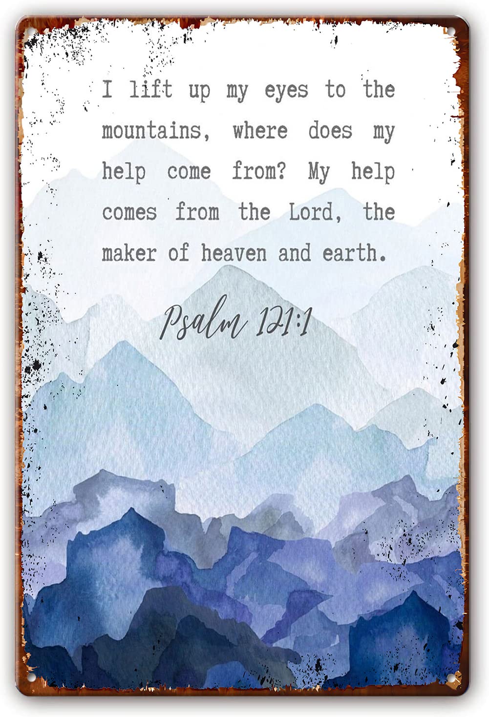 Psalm 121 1 Lift Up My Eyes Bible Verse Metal Tin Sign Wall Art, Christian Wall Decor, Watercolor Bible Verse, Scripture Print Faith Poster Retro Painting for Living Room 8x12 Inch