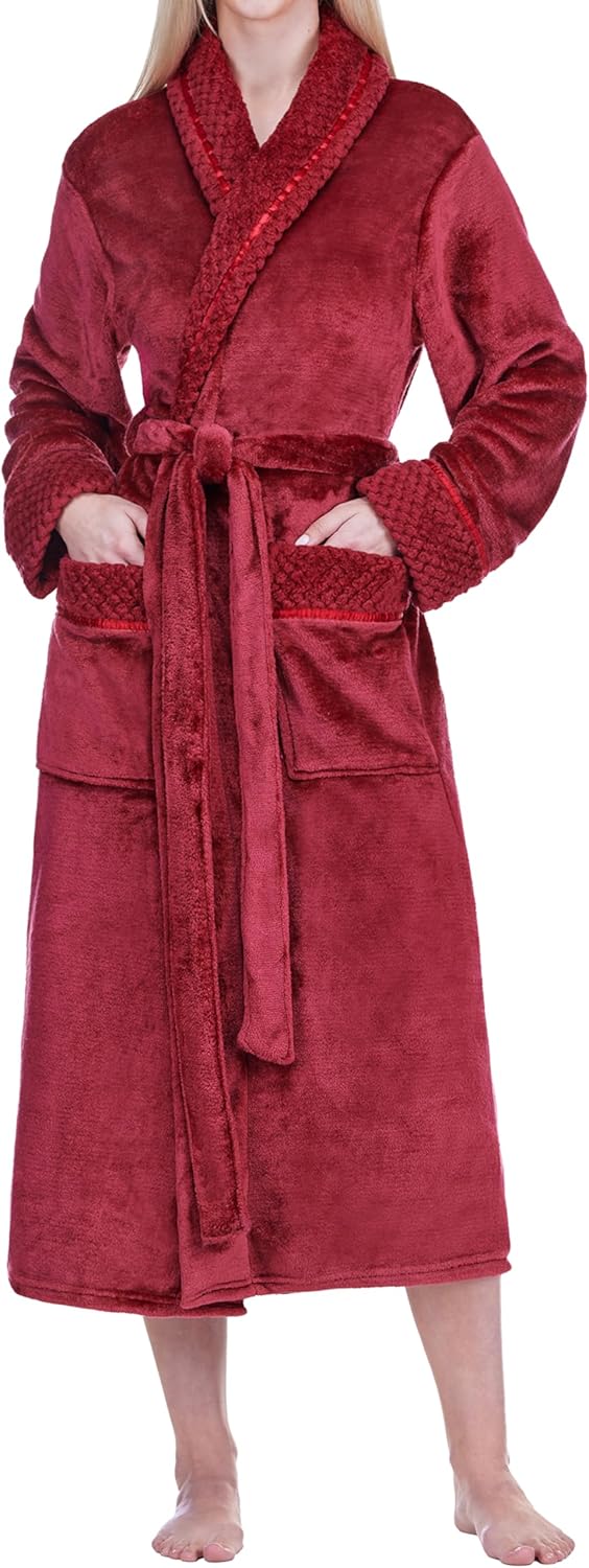 PAVILIA Soft Plush Women Fleece Robe, Cozy Warm Bathrobe, Fuzzy Female Long Spa Robe