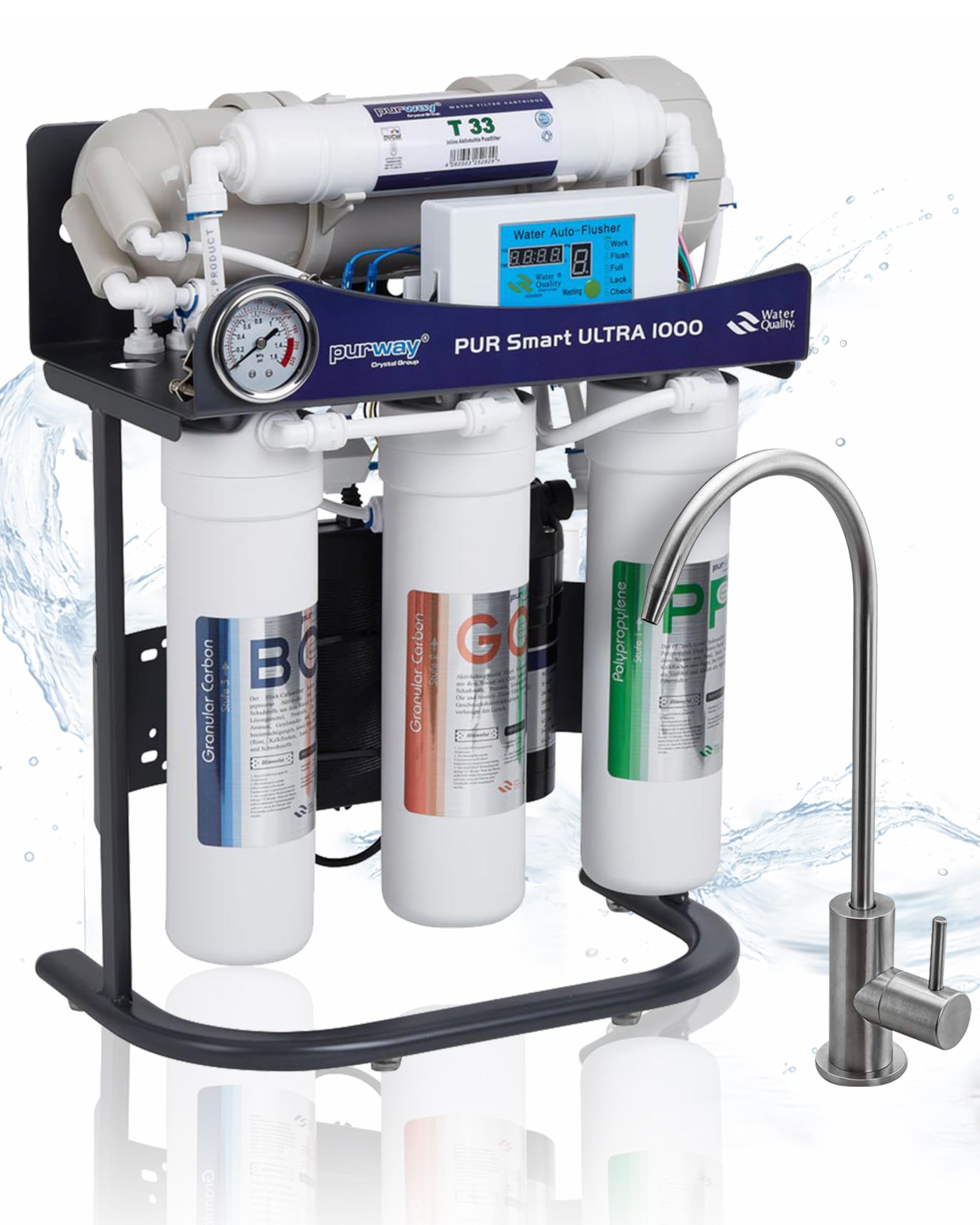 purway® PUR Smart ULTRA 1000 GPD Umkehrosmoseanlage brushless bürstenlos | Leistungsstarke Umkehrosmoseanlage mit Trinkwasserfilter und Osmose Wasserfilter für den Alltag und Aquaristik Aquarium