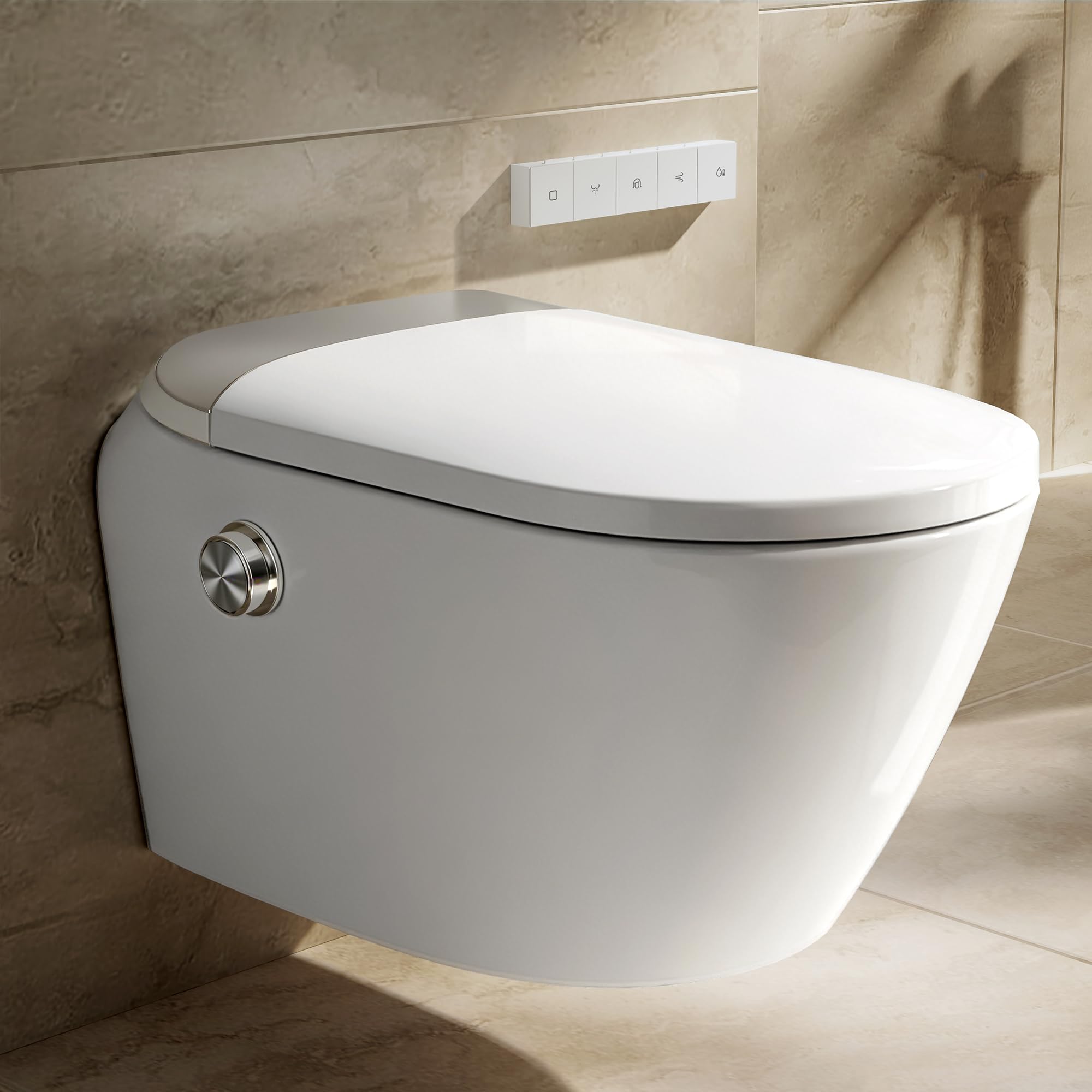 DeerValley Cuvette WC Lavant Suspendu Céramique avec Bâti-Support- Toilette Japonaise Intégrée, Fonction Bidet, Siège Chauffant, Buse Autonettoyante, Chasse Automatique, Télécommande