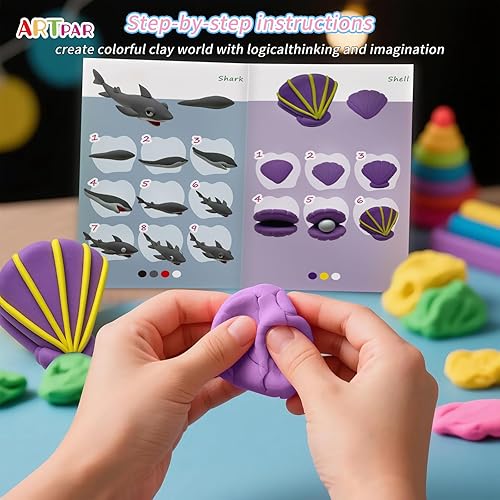Miniatura 5 de Kit de arcilla de secado al aire para niños, 12 animales marinos, juego de herramientas de escultura de arcilla mágica, antiadherente, ultraligero,