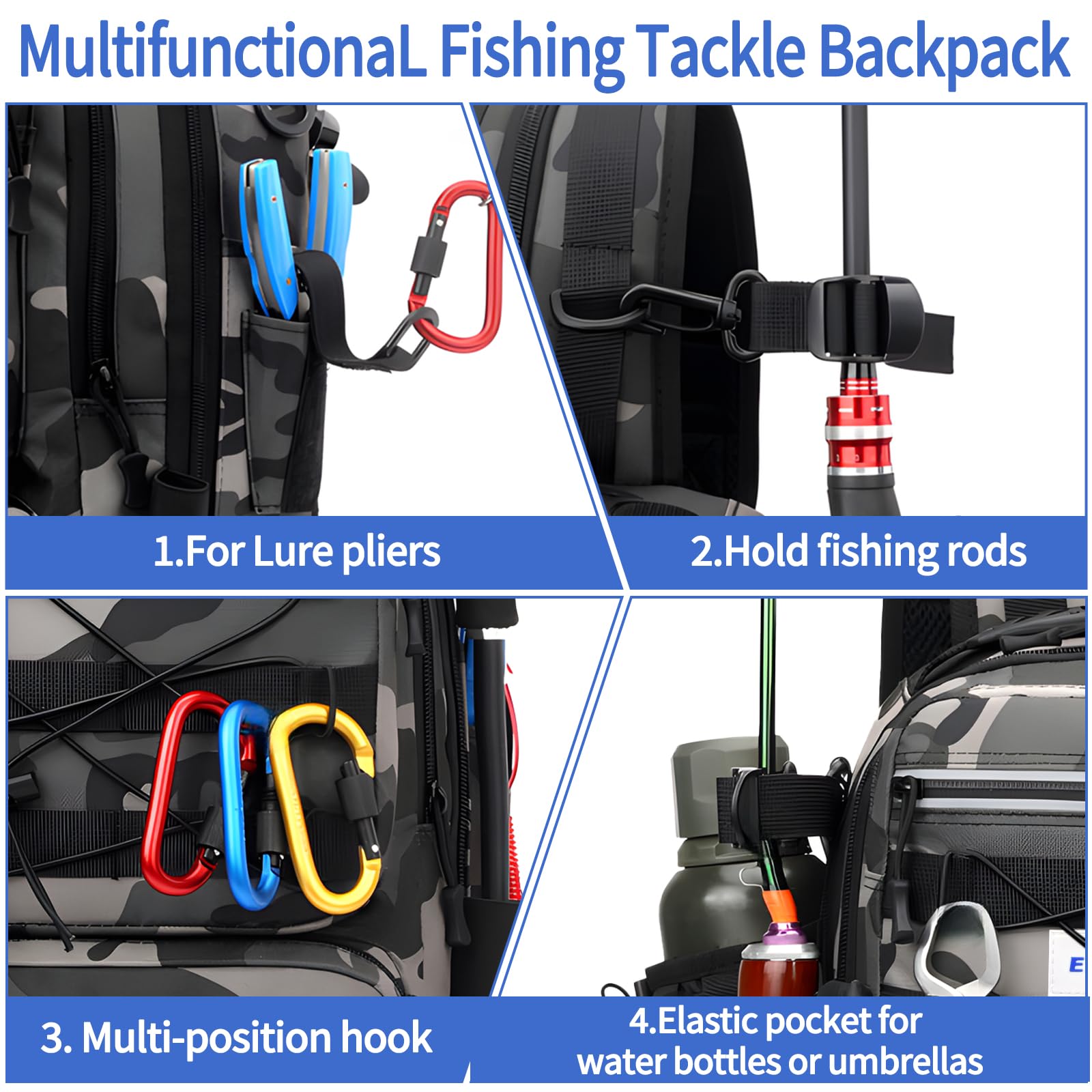 Mochila de Pesca, EnGiTores Bolsa de Pescas Mochila para Aparejos Pescas Soporte para caña Bolsas Almacenamiento Aparejos Impermeables Bolsa Pesca Senderismo Caza Camping Deporte Aire libr(45×30×25cm)
