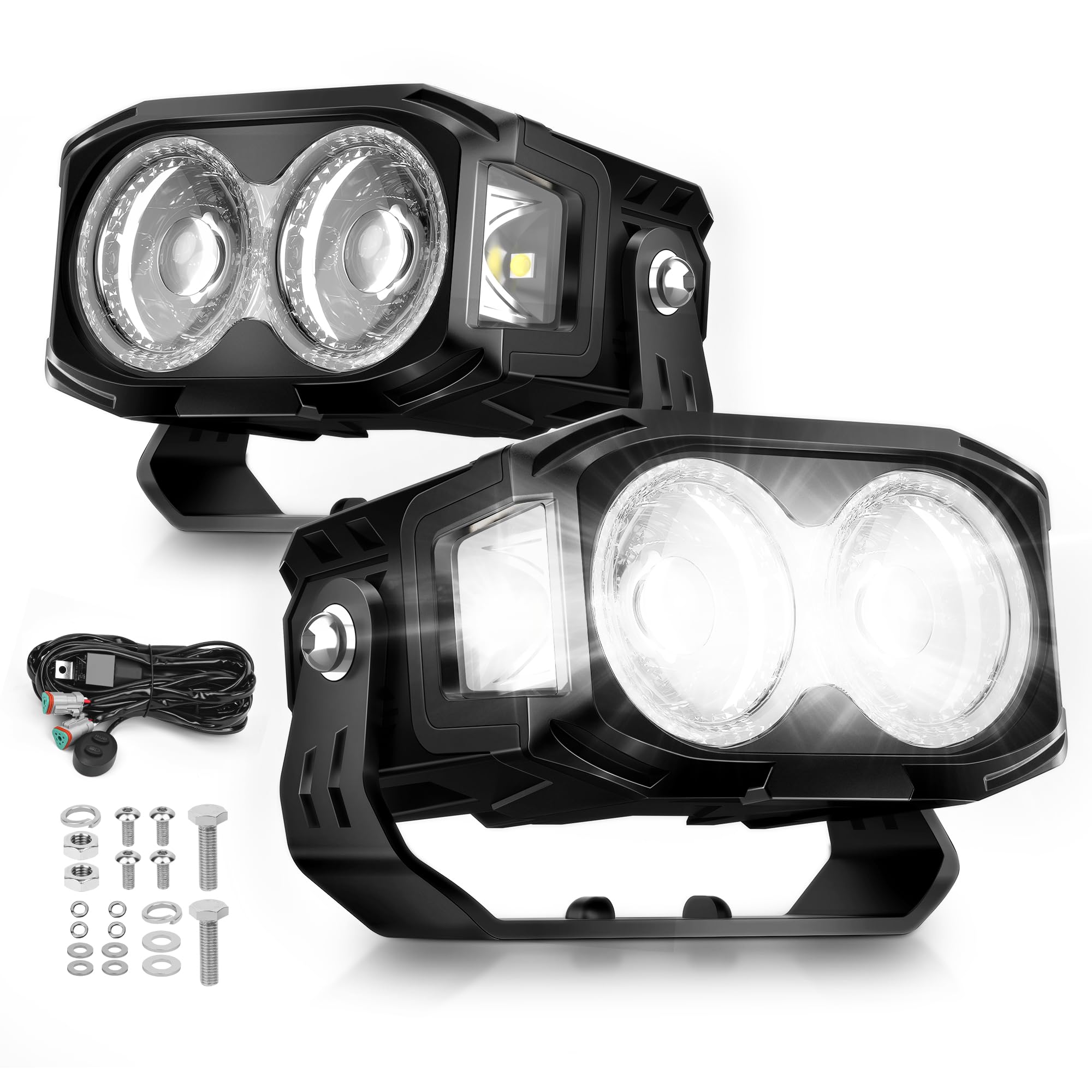 MICTUNING K3+ 4 Inch 56W LED Pods,RGB 7-Color Gradient Mode Spot Light, IP68 Waterproof, Square Cube Offroad Driving Light for for ATV, SUV, Truck,