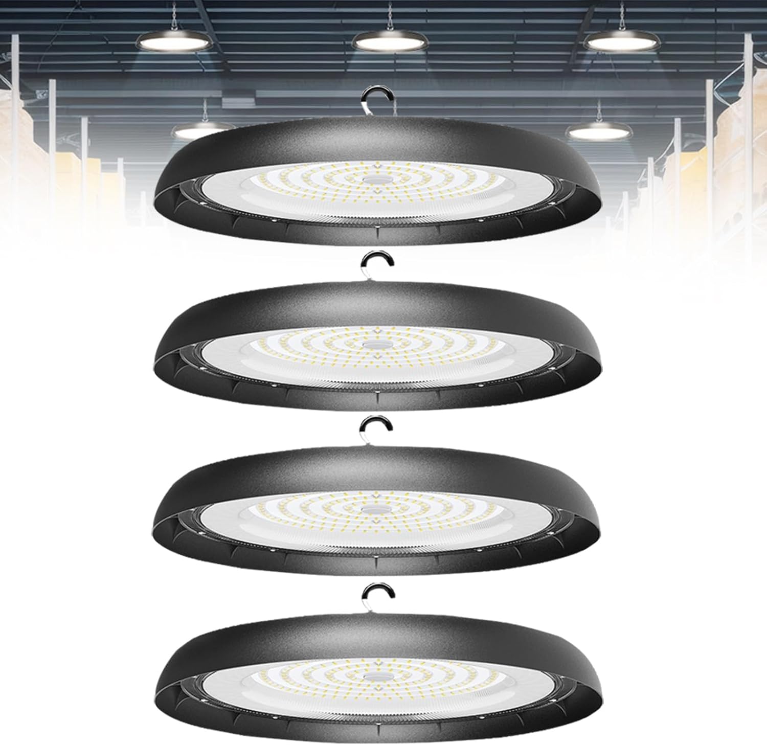 4 Pack 240W UFO LED High Bay Light, 26400LM 6000K Energy Saving Lighting Replace 600W HPS, IP45 Industrial LED Shop Light Lamp for Warehouse, Factory, Gym(4 Pack,100W)