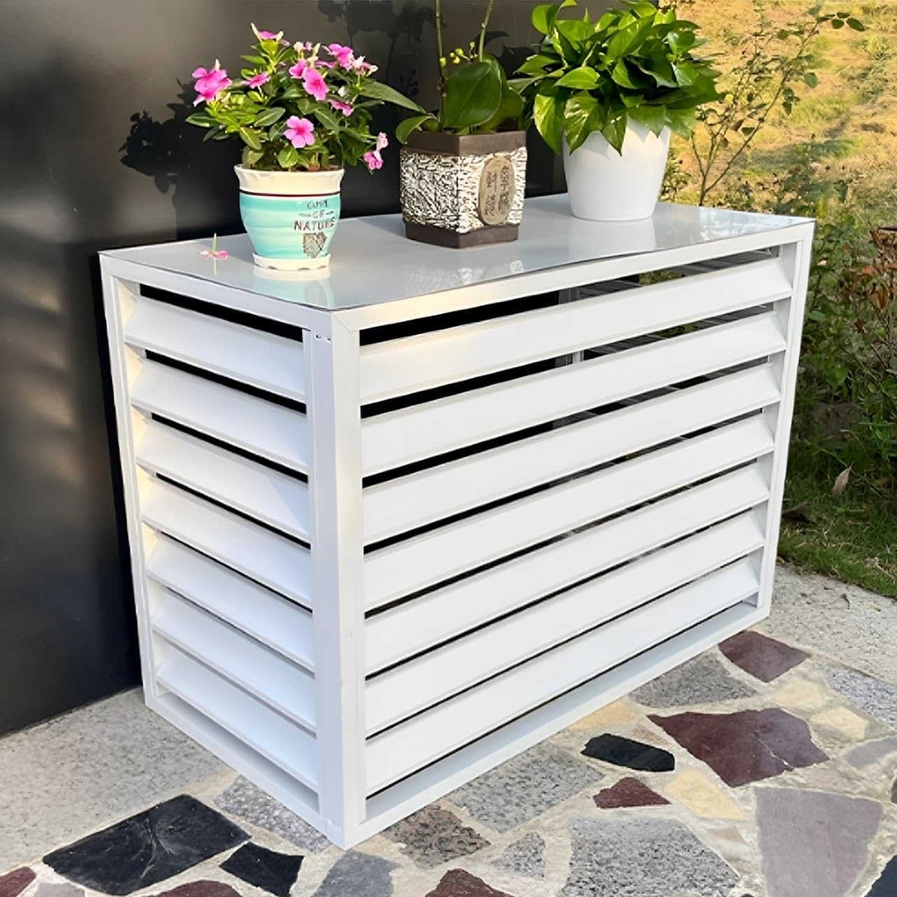 Surtout de climatiseur pour jardin et terrasse en aluminium marron