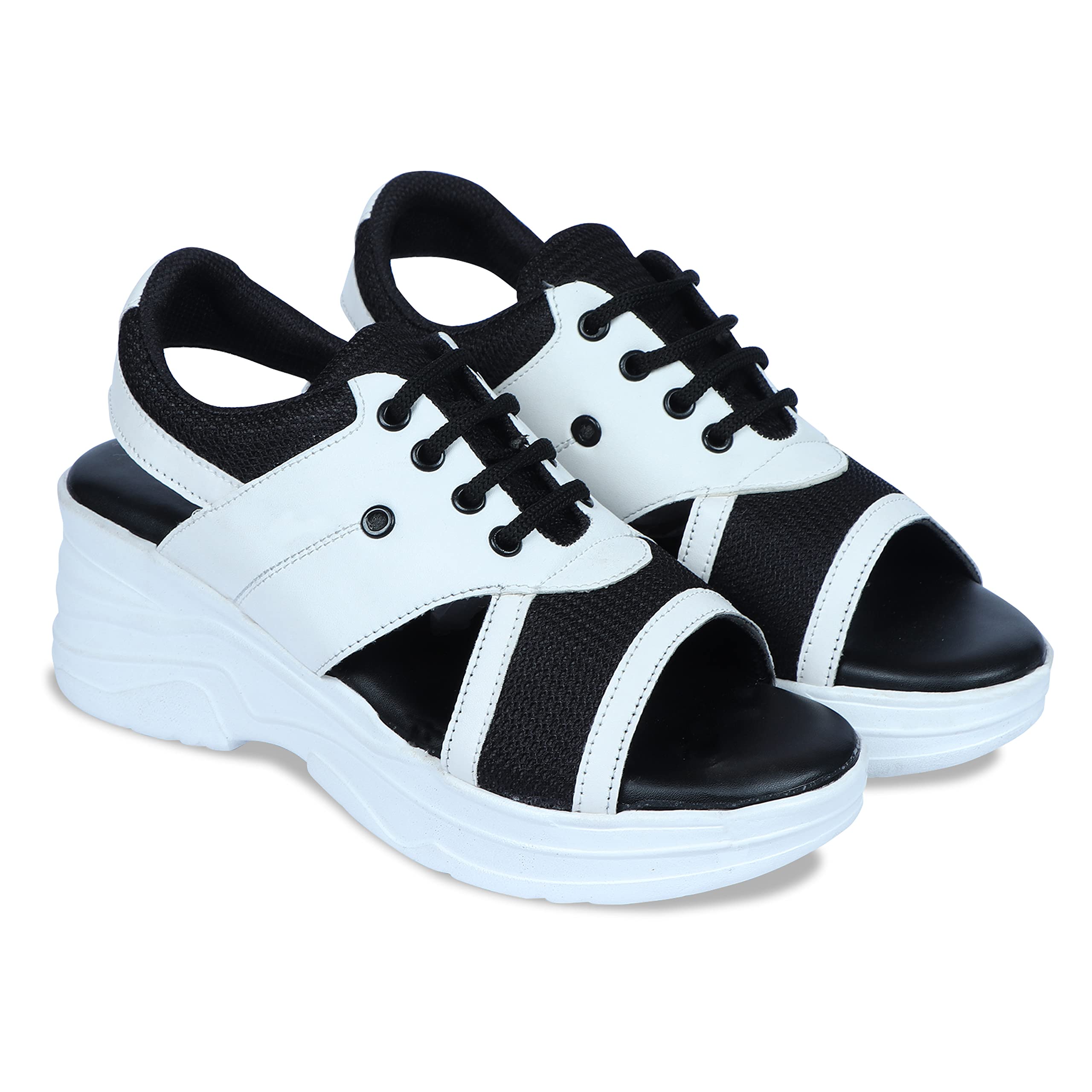 ArranQue Girls Stylish Fashion Sandal For Women Lace-up Wedges Casual Chunky Sole Sandal For Women/Girls (Black,36) (B0C5NR4ZSZ) Amazon Price History, Amazon Price Tracker