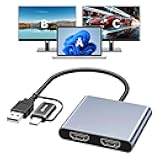 KCEVE USB to Dual HDMI Adapter, 1080P@60Hz USB C to 2 HDMI Multiport Splitter for Windows, M1/M2 Mac OS - BIOS Interface Not Support, Only Support 11th-Generation Or Newer Processor