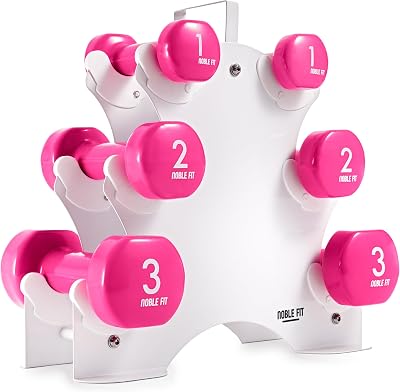 Kurzhantel Set 12 kg mit Ständer – Hantelset für Damen & Anfänger – 2×1 kg 2×2 kg 2×3 kg – rutschfeste Vinyl Hanteln – Fitness Zuhause Home Workout inkl. 60 Min. Trainingsvideo