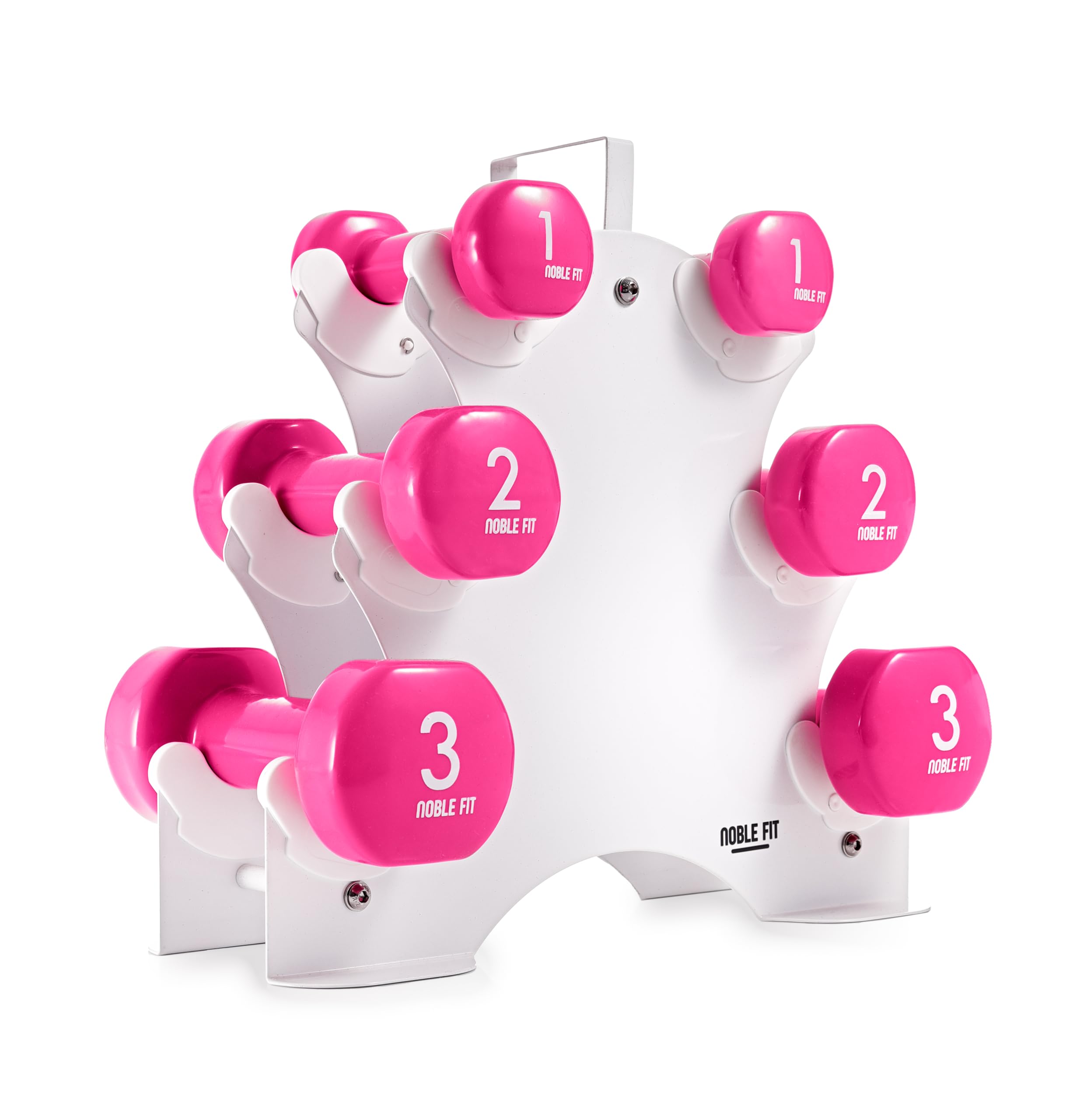 Kurzhantel Set 12 kg mit Ständer – Hantelset für Damen & Anfänger – 2x1 kg 2x2 kg 2x3 kg – rutschfeste Vinyl Hanteln – Fitness Zuhause Home Workout inkl. 60 Min. Trainingsvideo