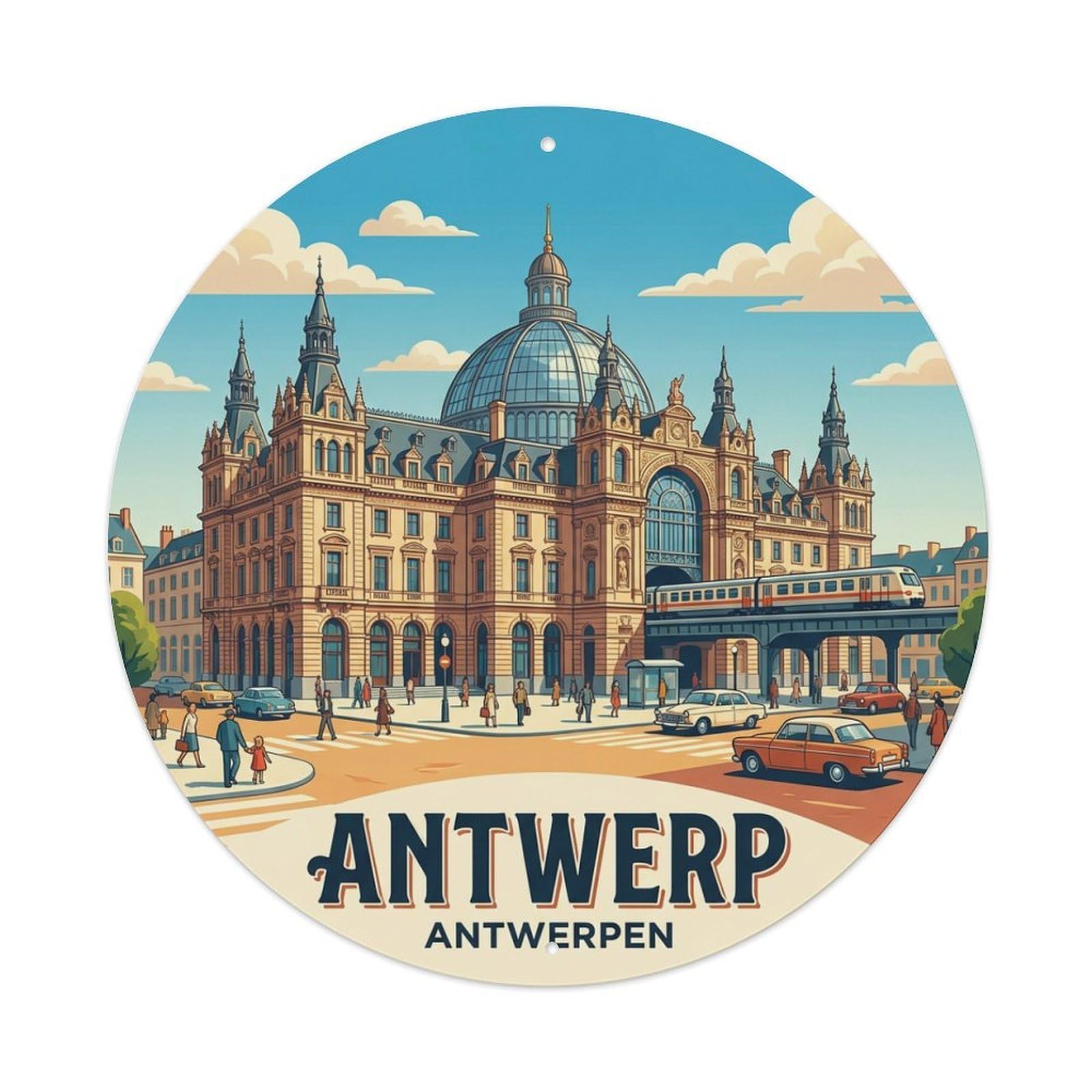 Metal Tin Sign Belgium Vintage Travel Antwerp