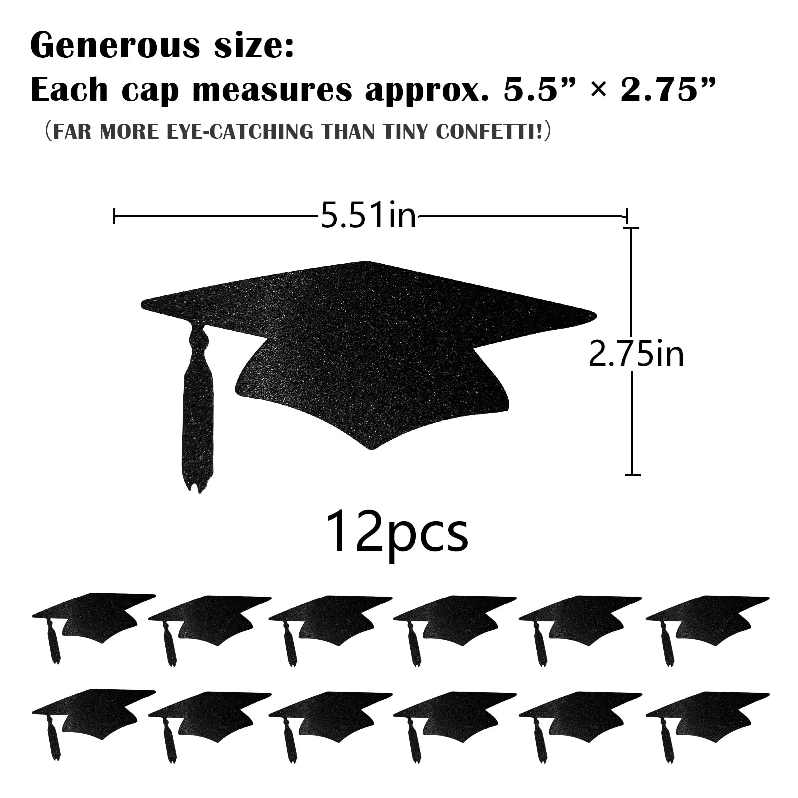 Grad Caps Confeti negro brillante para fiesta de graduación, decoración de mesa de graduación, clase de 2019 High School College fiesta de graduación suministros 5.5 pulgadas (12 piezas)