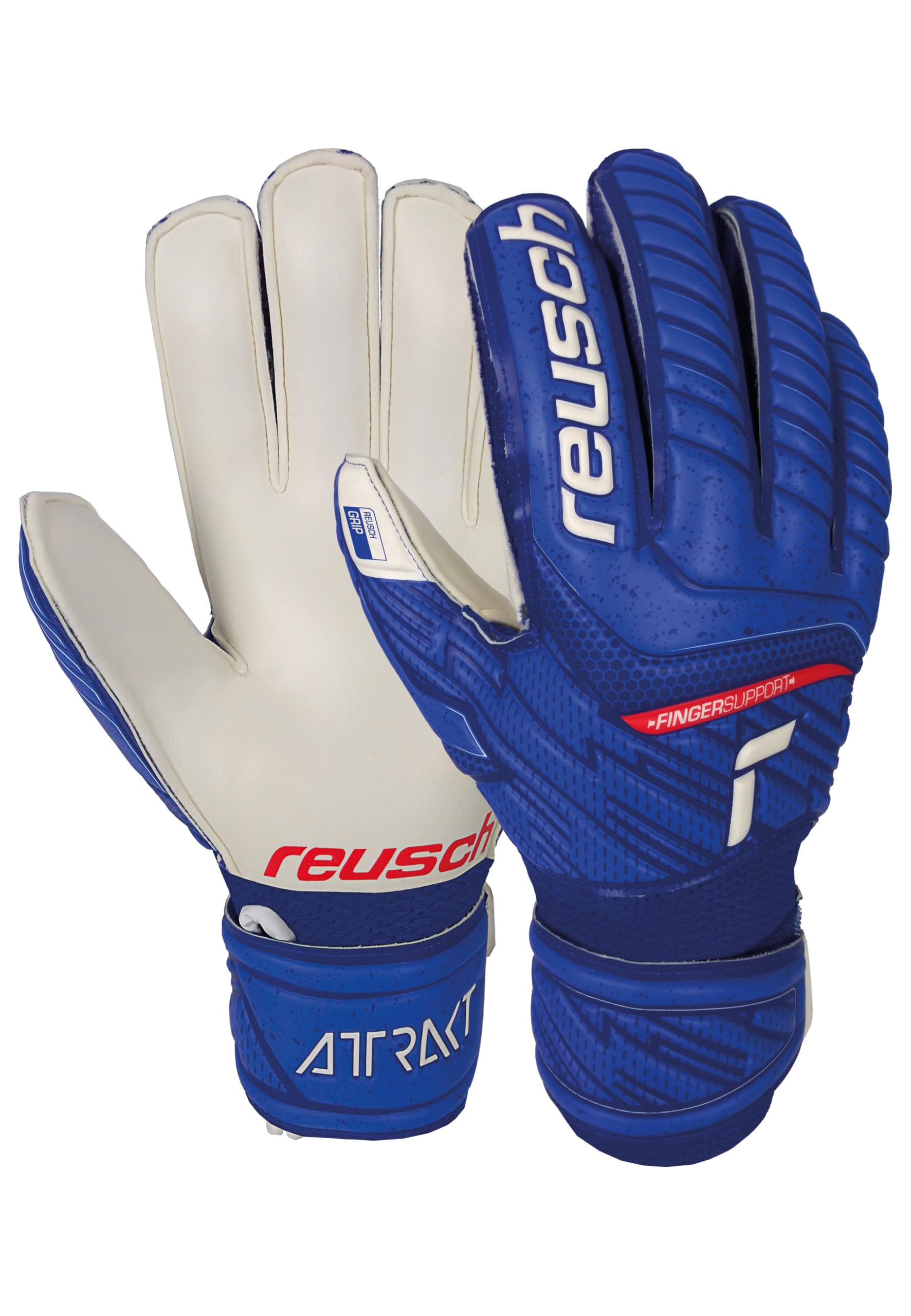 Reusch Attractive Grip Finger Support Junior 4060485281758 Unisex Goalkeeper Gloves with Practical Finger Protection Deep Blue/White, 8 โ image 1