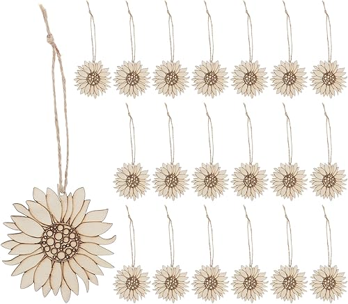 EXCEART 20 piezas de recortes de madera sin terminar con forma de girasol, discos de madera para manualidades, pintura de Acción de Gracias, otoño,