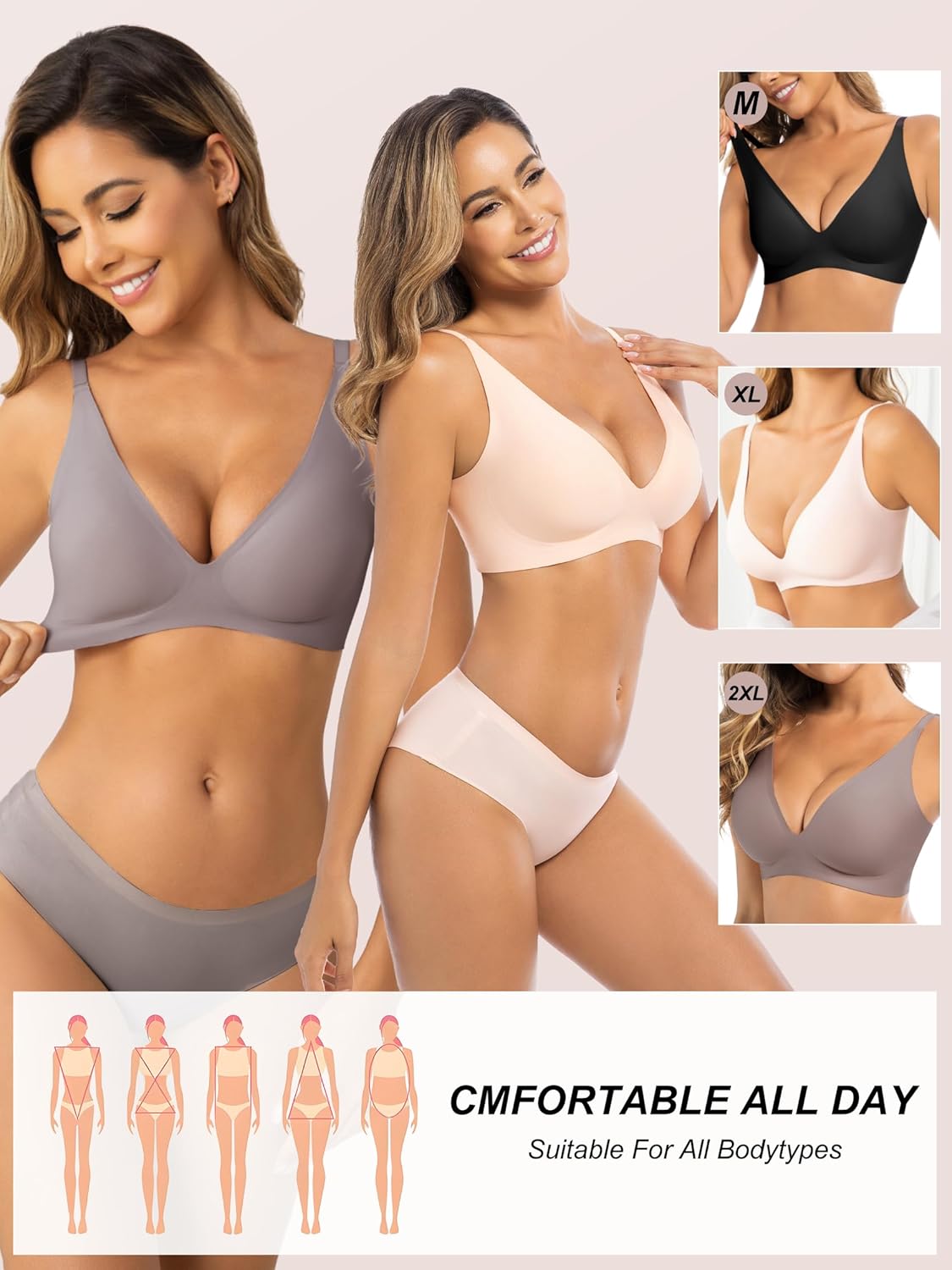 AILIVIN Womens Deep V Bras Wireless Comfortable Bra Supportive Wirefree Tshirt Bras Seamless Soft Push Up Plunge Bralettes - Image 5