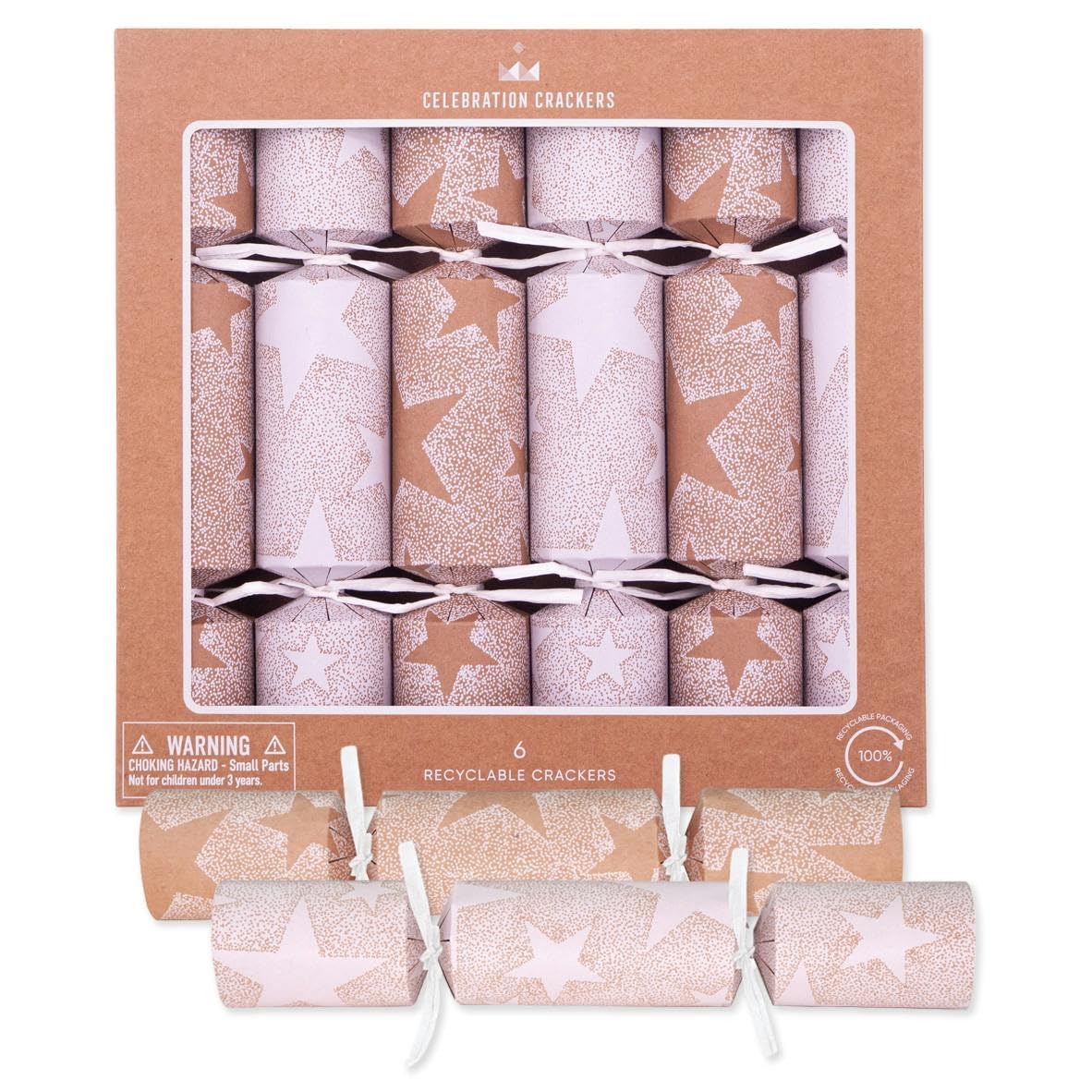 Celebration CrackersKraft Tray FSC Mix Eco Christmas Crackers - Tray of 6 x 12 inch - White Stars