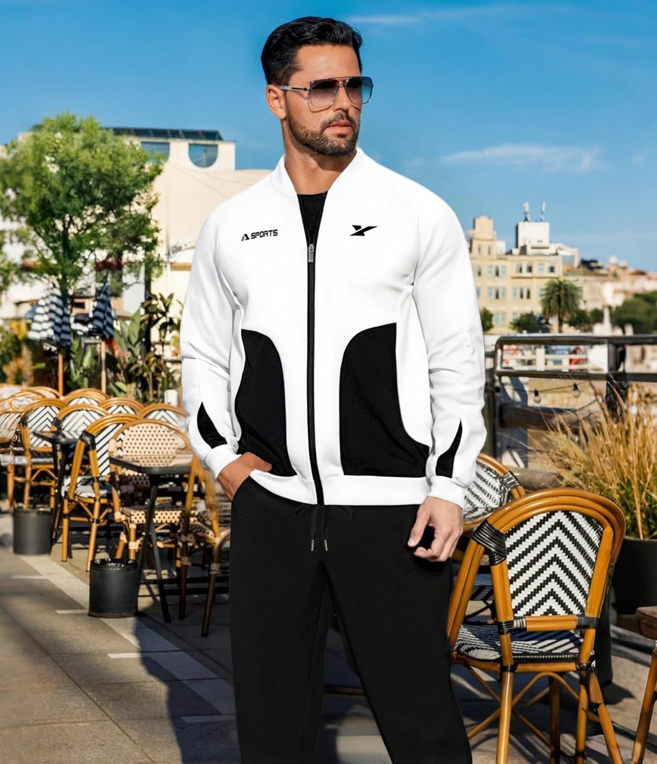 UOUA Mens Tracksuits 2 Piece Set Long Sleeve Sweatsuit Outfits Workout Jogging Suits - Image 3
