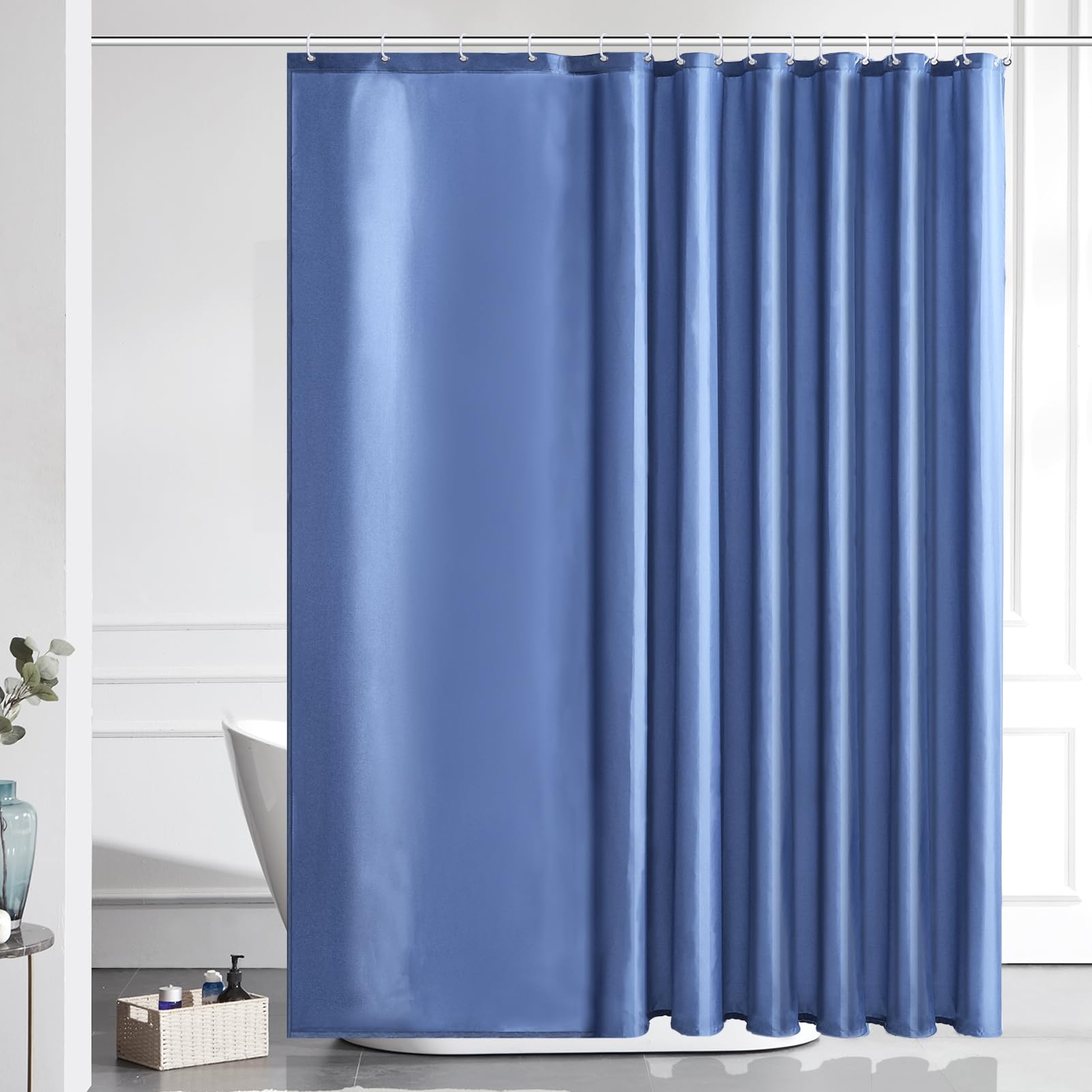 Furlinic Shower Curtain Mould Proof Resistant Wetroom Bathroom Polyester Fabric White 7ft Shower Curtains Liner Waterproof Rustproof Washable Weighted with 12 Hooks Extra Long 180x210cm 72x84. — view 167