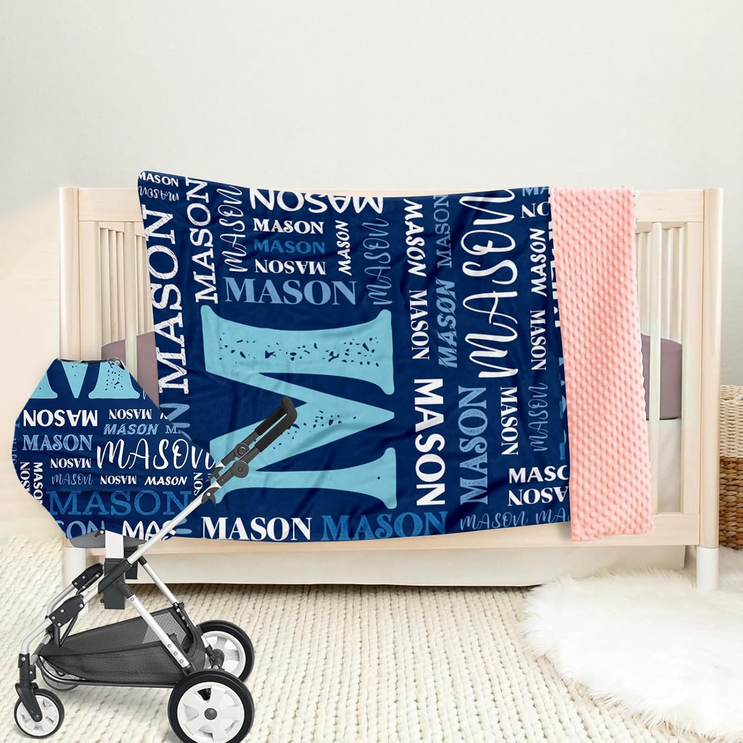 Personalized Baby Blanket, Custom Name Baby Blanket for Boys Girls, Soft Plush Swaddle Blankets with Double Layer Dotted Backing, Customized Gift for Infants Toddlers Newborns, Color 14
