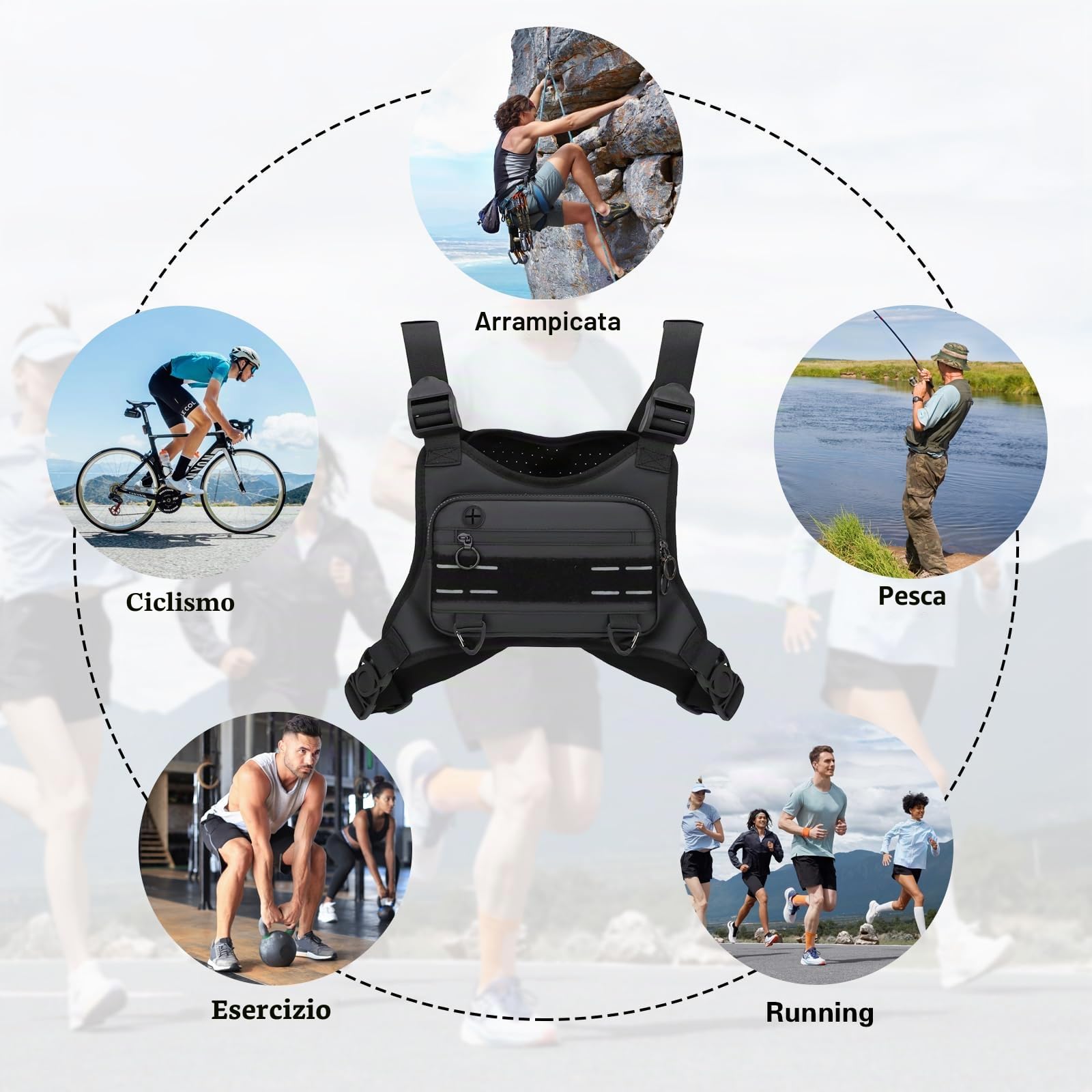 GAESHOW Borsa Toracica da Uomo, Regolabile, Tattica sul Petto per Uomini e Donne, Impermeabile, Portatile, Borsello Petto per Allenamenti all'Aperto, Ciclismo, Escursionismo e Sport, Nero