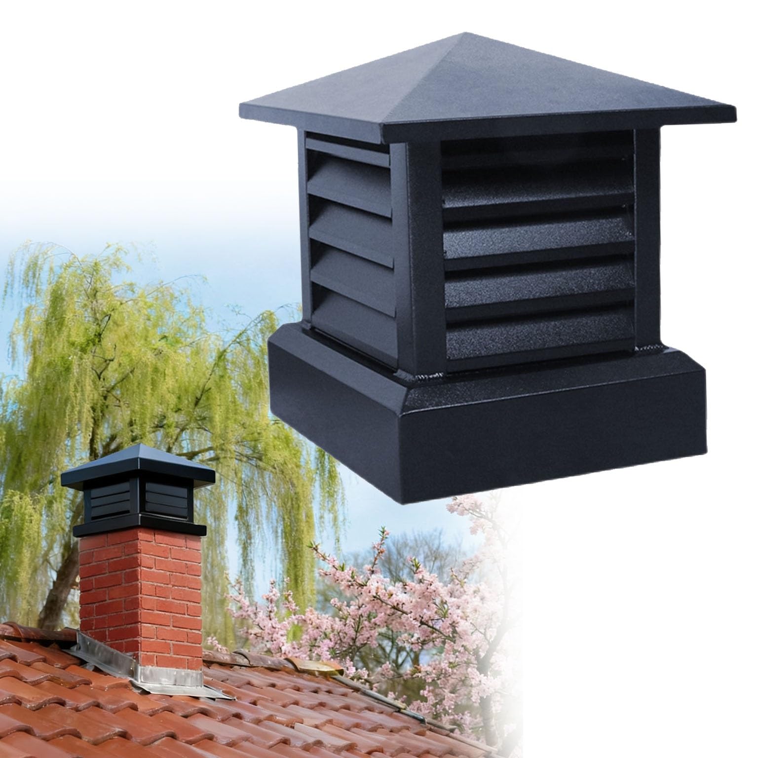 Villa Comignolo Canna Fumaria 25 cm/30 cm/35 cm, Cappello del Camino in Lega Di Alluminio, Copertura per La Pioggia del Tetto, Tappo Quadrata per Condotta Ventilazione(25x25 cm)