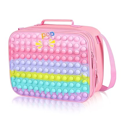 Pop Lunch Box Bag Women Fidget Toys for Boys Girls, Insulated Lunch Bag, Fidget Lunch Large Tote Bag for School Office , Leakproof Cooler Lunch Box with Adjustable Shoulder Strap (Macaron-Pink) - ?
