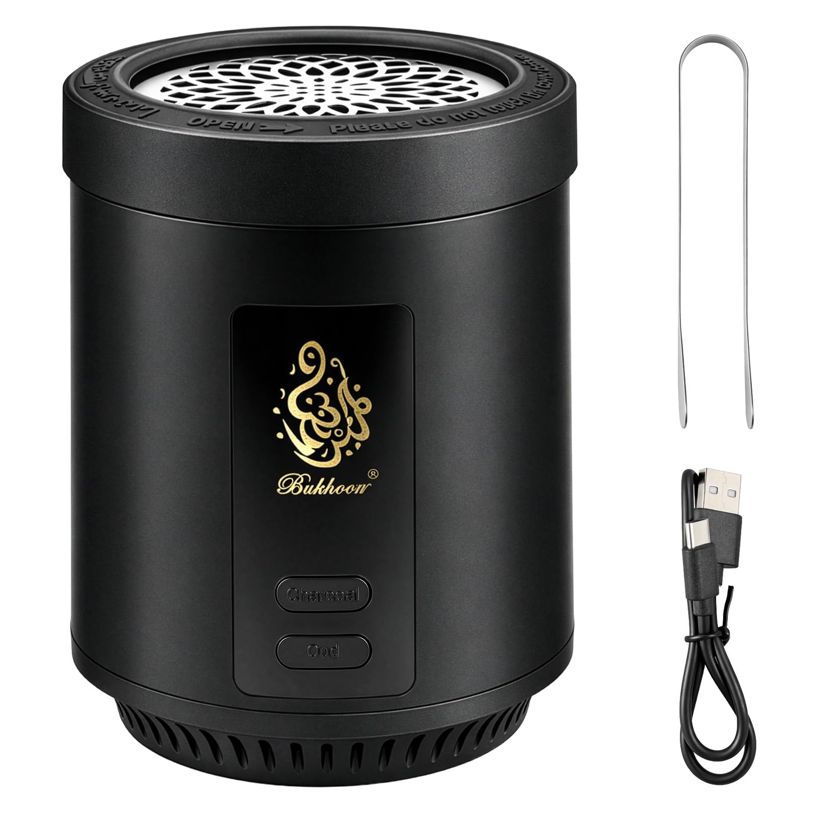 Portable Electric Bakhoor Burner, 2-in-1 USB Rechargeable Oud & Charcoal Incense Burner, Mini Mabkhara for Car Cup Holder, Home, Office, Travel, Black