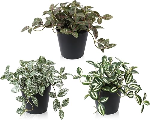 OAKRED Plantas falsas, plantas artificiales de 7 pulgadas para decoración de interiores y exteriores, plantas colgantes realistas de imitación en