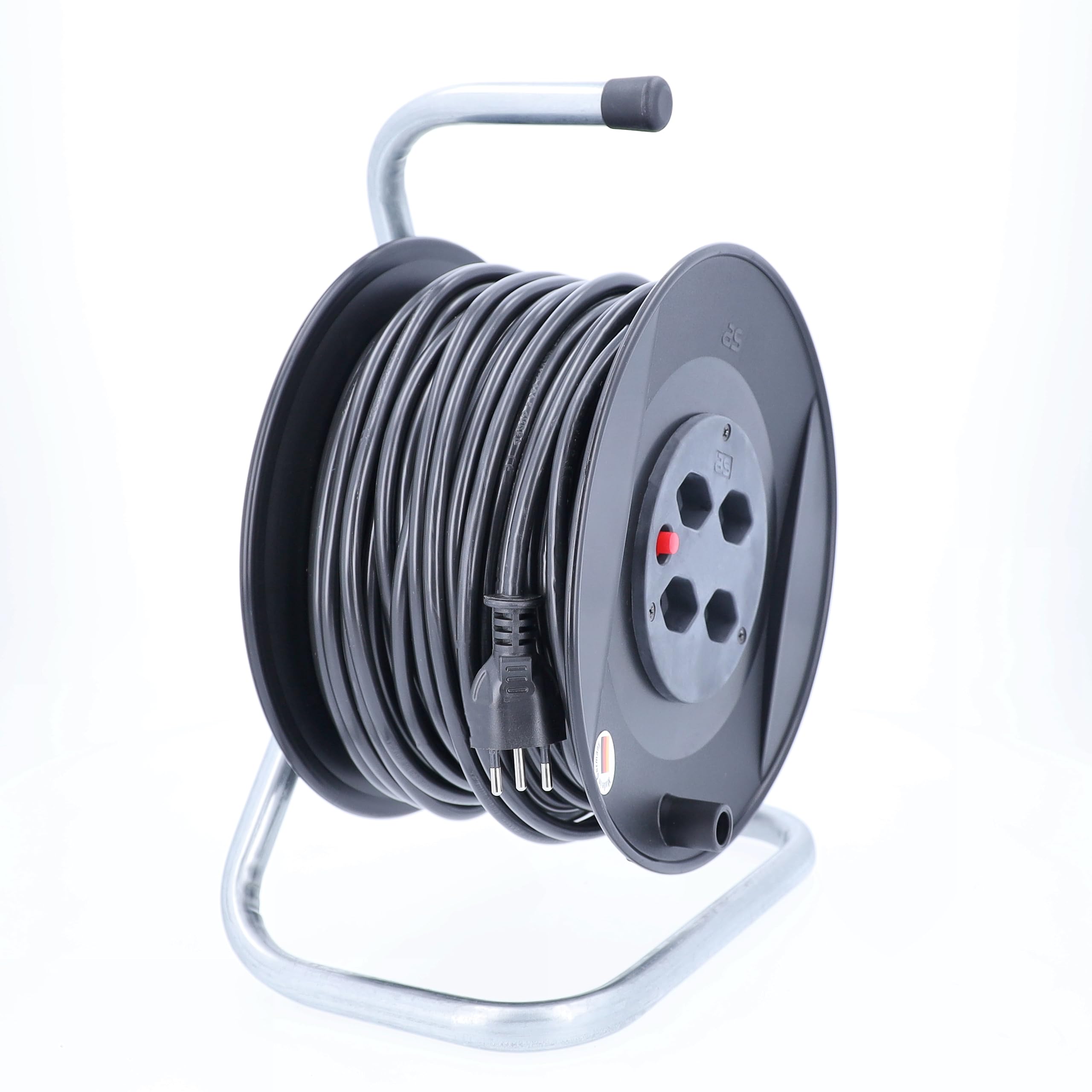 as - Schwabe avvolgicavo 50 m H05VV-F 3G1,5, Interno IP20, 4 prese SEV Tipo 13, interruttore termico di protezione, Made in Germany