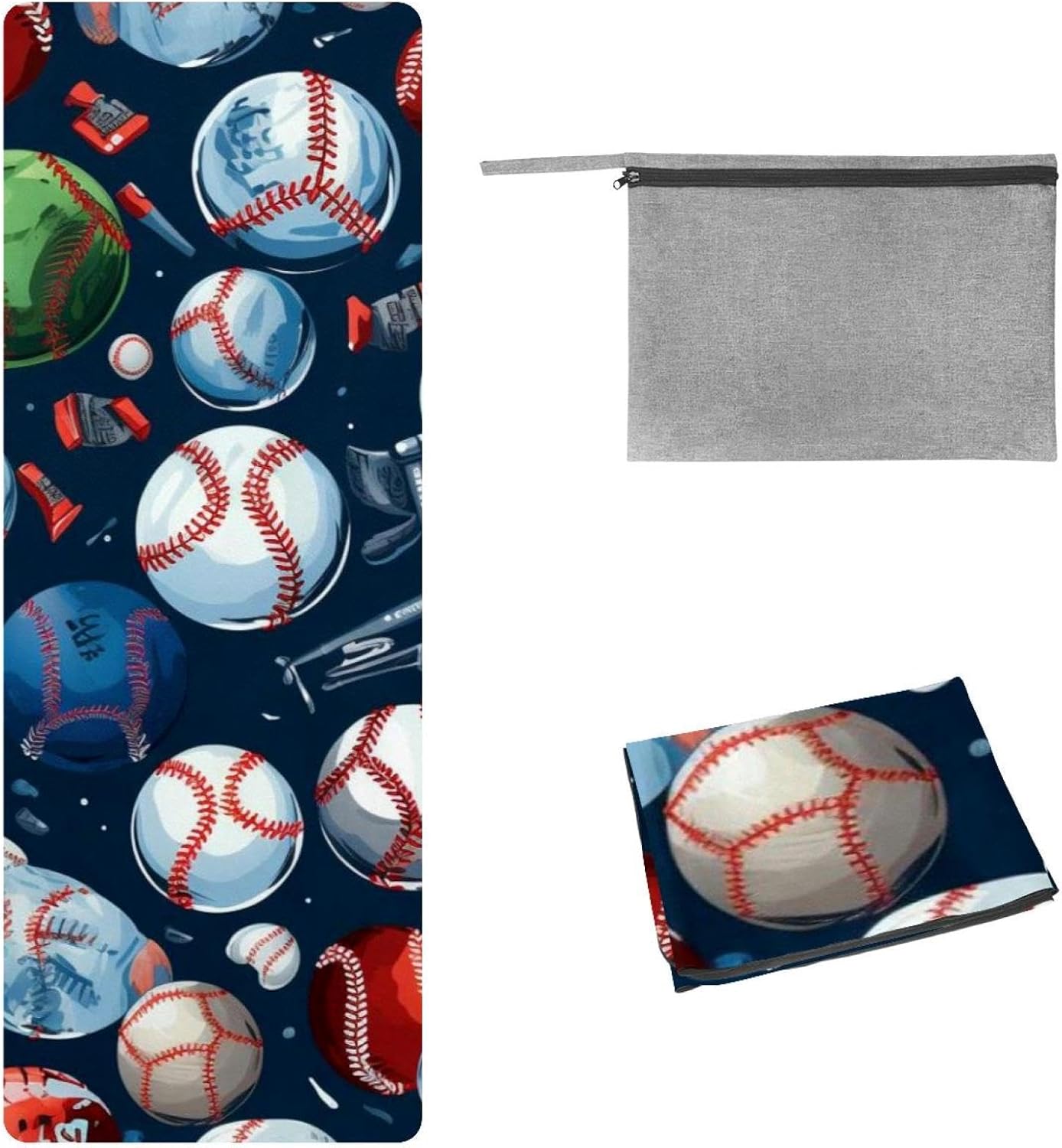 Yoga Towel, Baseball Pattern Non Slip Sweat Absorbent Hot Yoga Mat Towel for Hot Yoga, Pilates and Fitness - 72.8" x 26.8"